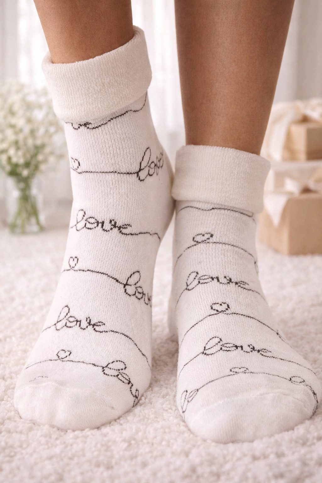 Martinex Thermosocken Socken socks aus Frottee Strümpfe Haussocken für Damen Mädchen elastisch, weich, 33 34 35 36 37 38 39 40 41 42 in Creme Rosa