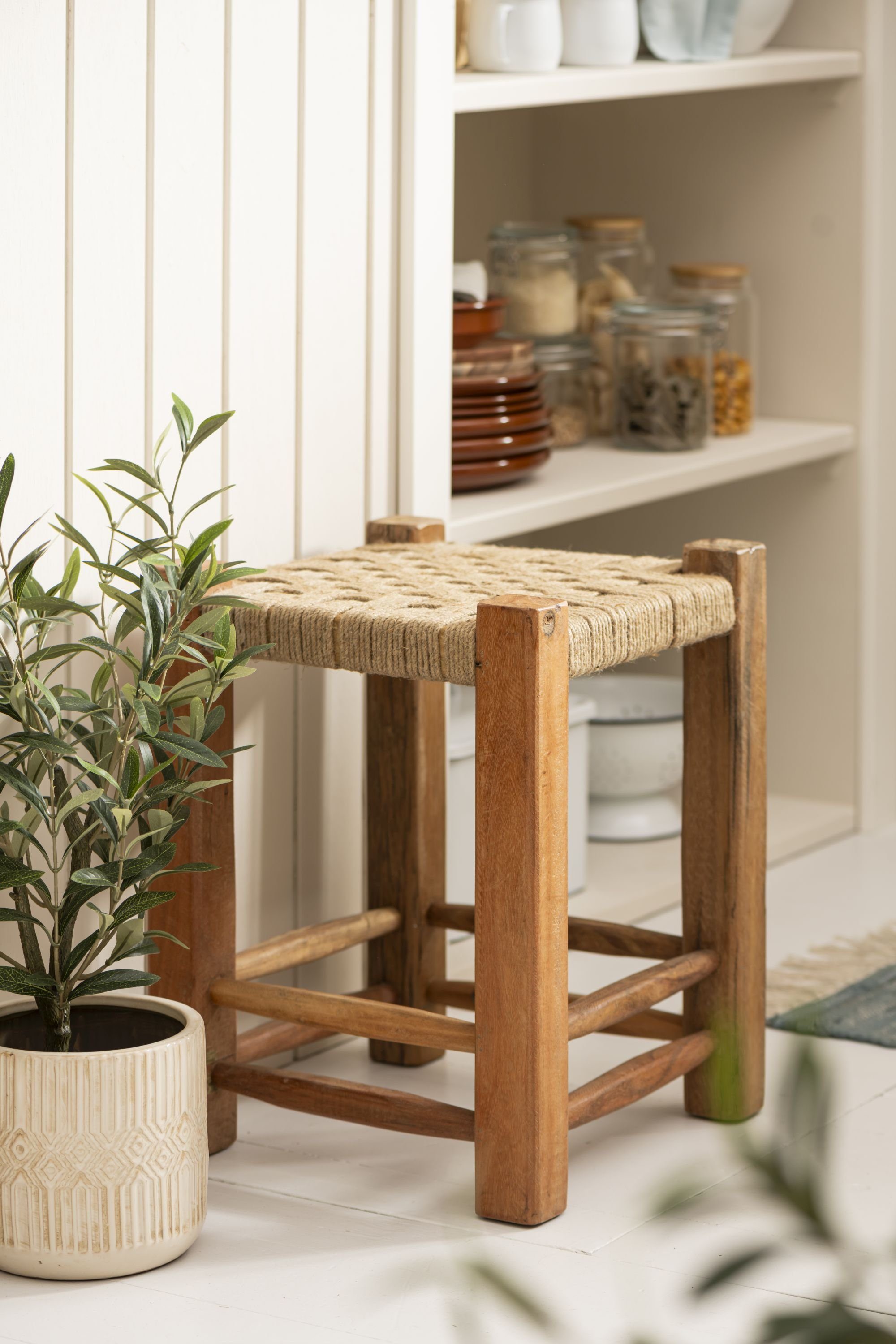 Ib Laursen Hocker Ib Laursen - Hocker Holz Jute Geflochten H46cm Holzhocker Schemel