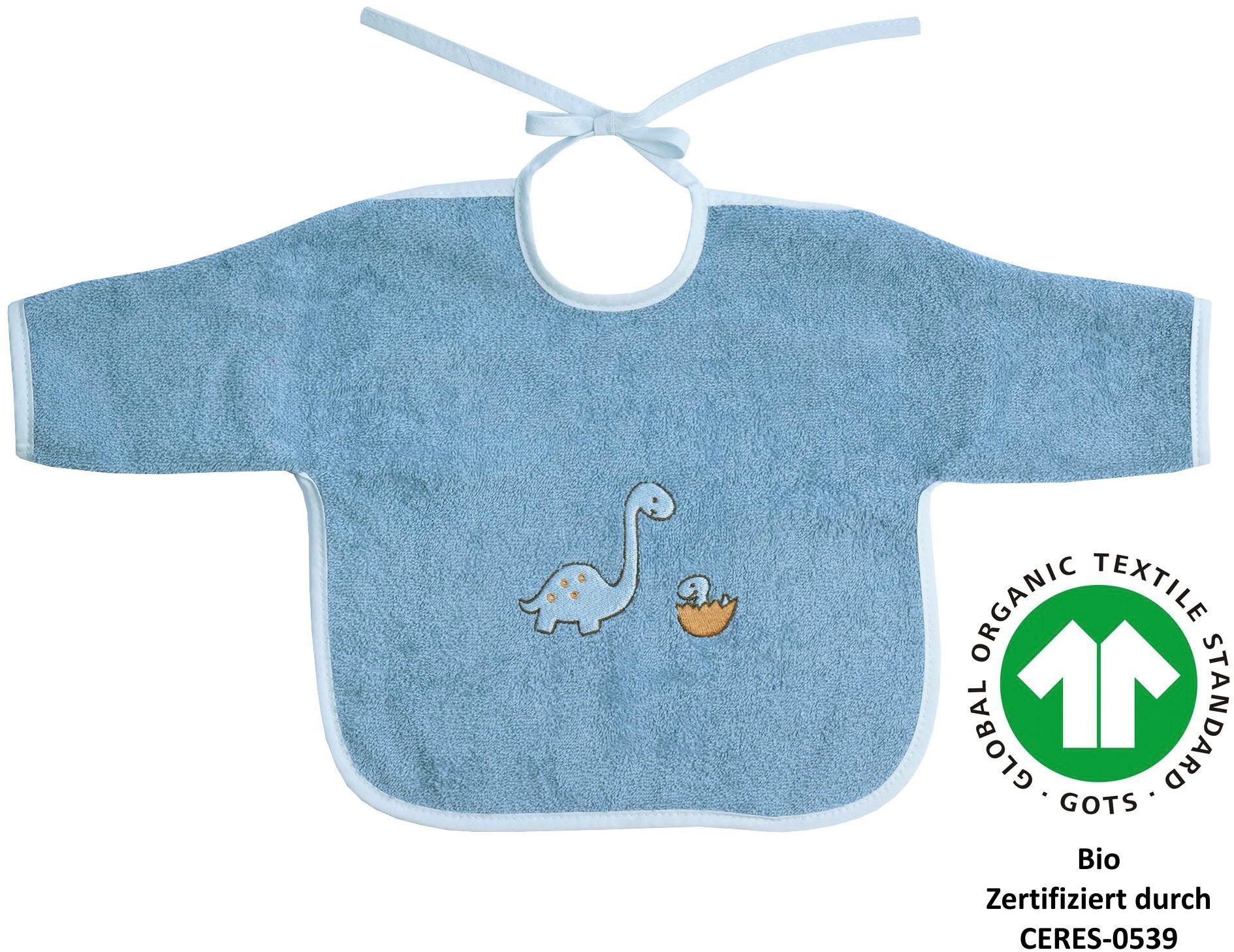 Wörner Lätzchen Dinofamilie, (1-St), Biobaumwolle, mit Ärmeln, maschinenwaschbar, trocknergeeignet
