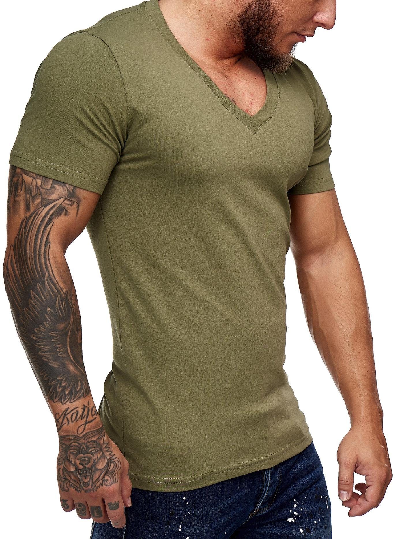 (Shirt 8031ST 1-tlg) Tee, Polo Casual OneRedox T-Shirt Fitness Grün Freizeit Kurzarmshirt