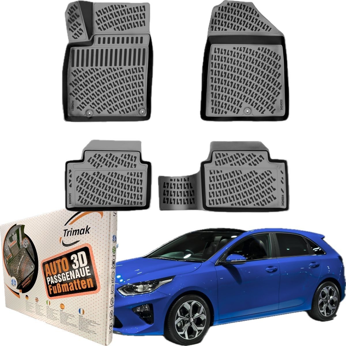 Trimak Passform-Fußmatten Oder Kofferraumwanne Oder Set kompatibel mit Kia Ceed & XCeed, Kia Ceed 3. Gen. ab 2018 Gummimatten Auto TPE Allwetter Fussmatten
