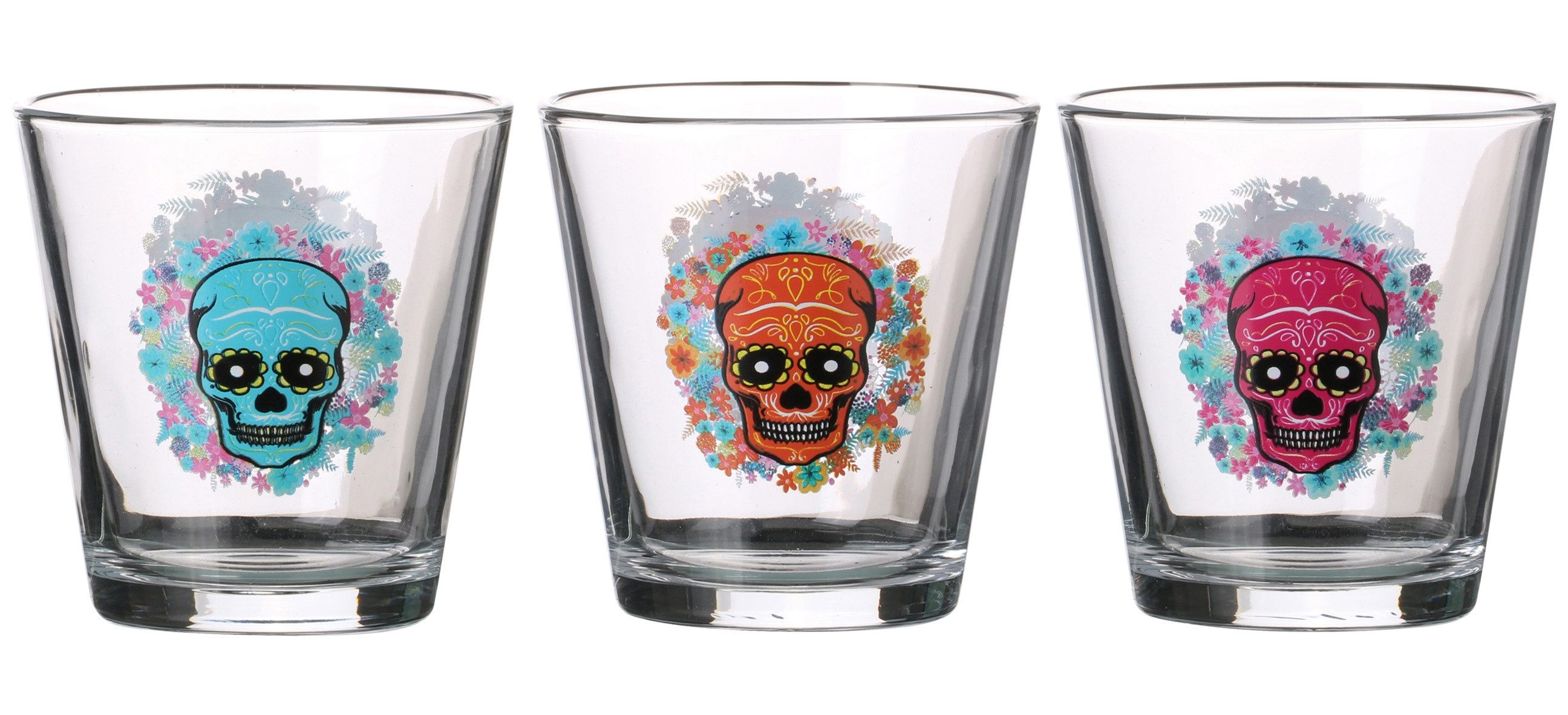WestCraft Стекло-Set 3er Set 250ml Glas, Mexican Skull Wassergläser, Totenkopf Bar Стекло, Glas, Бокалы для коктейлей Trinkgläser Graffiti Style