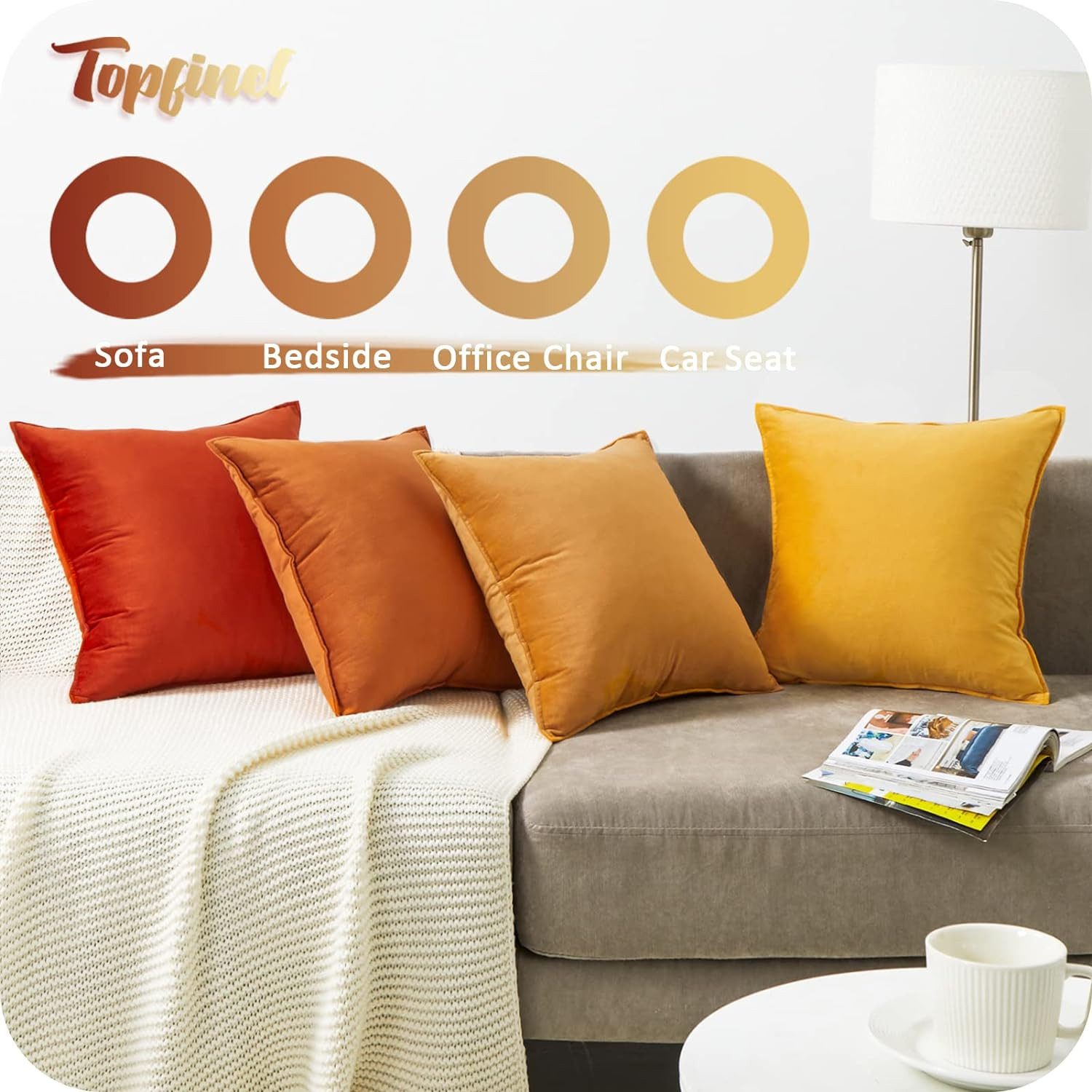 Topfinel Kissenbezüge 4er Set 40x40 & 50x50 cm aus weichem Samt-flauschig mit Farbverlauf, Kissenhülle ohne Füllung – Dekokissenbezug aus Samt für Sofa & Bett