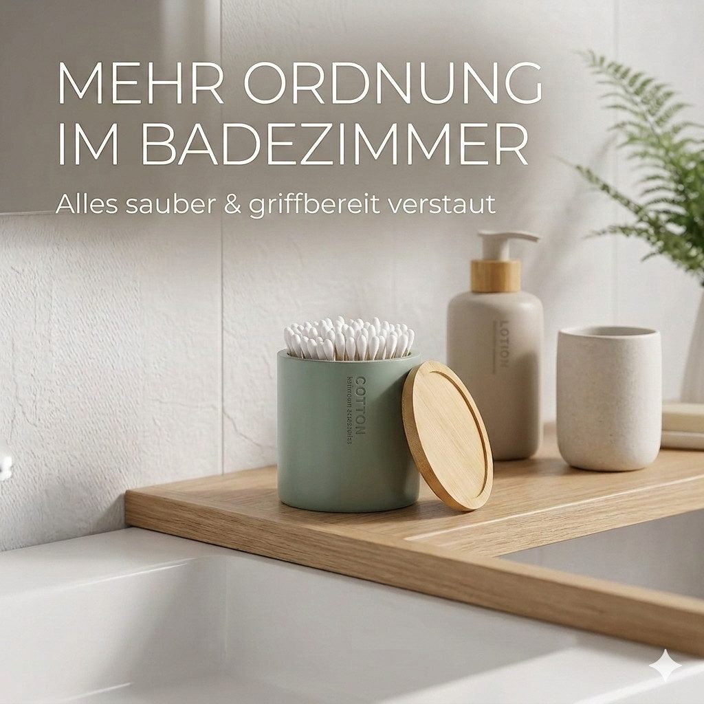 TENDANCE Wattestäbchenspender Wattedose Wattepadspender Kosmetikdose Wattebehälter Polyresin/Bambus