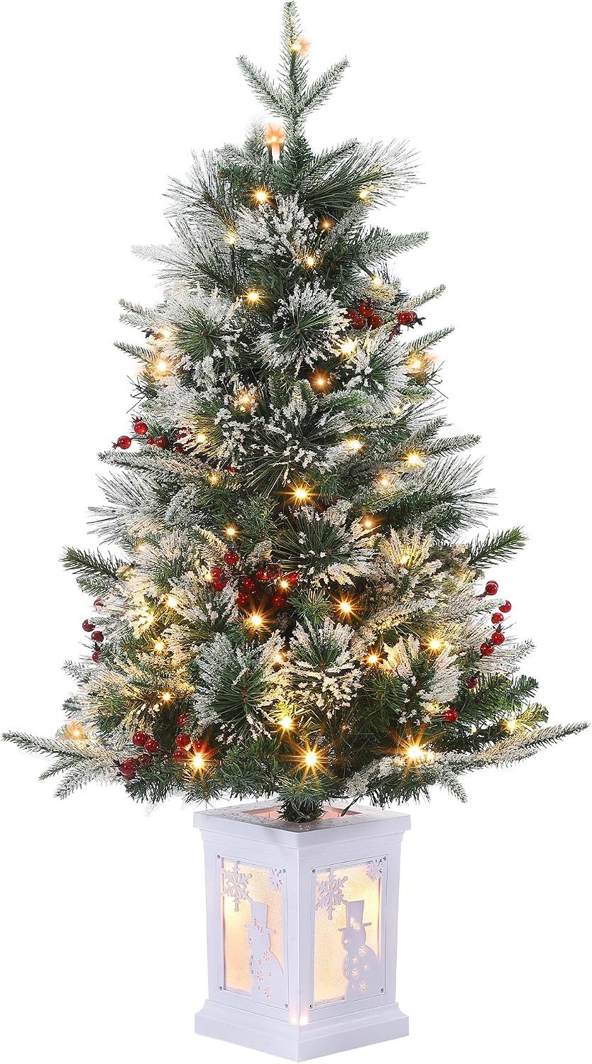 GarveeMore Künstlicher Weihnachtsbaum 90cm Künstlicher Tannenbaum mit LED-Beleuchtung & roten Beeren