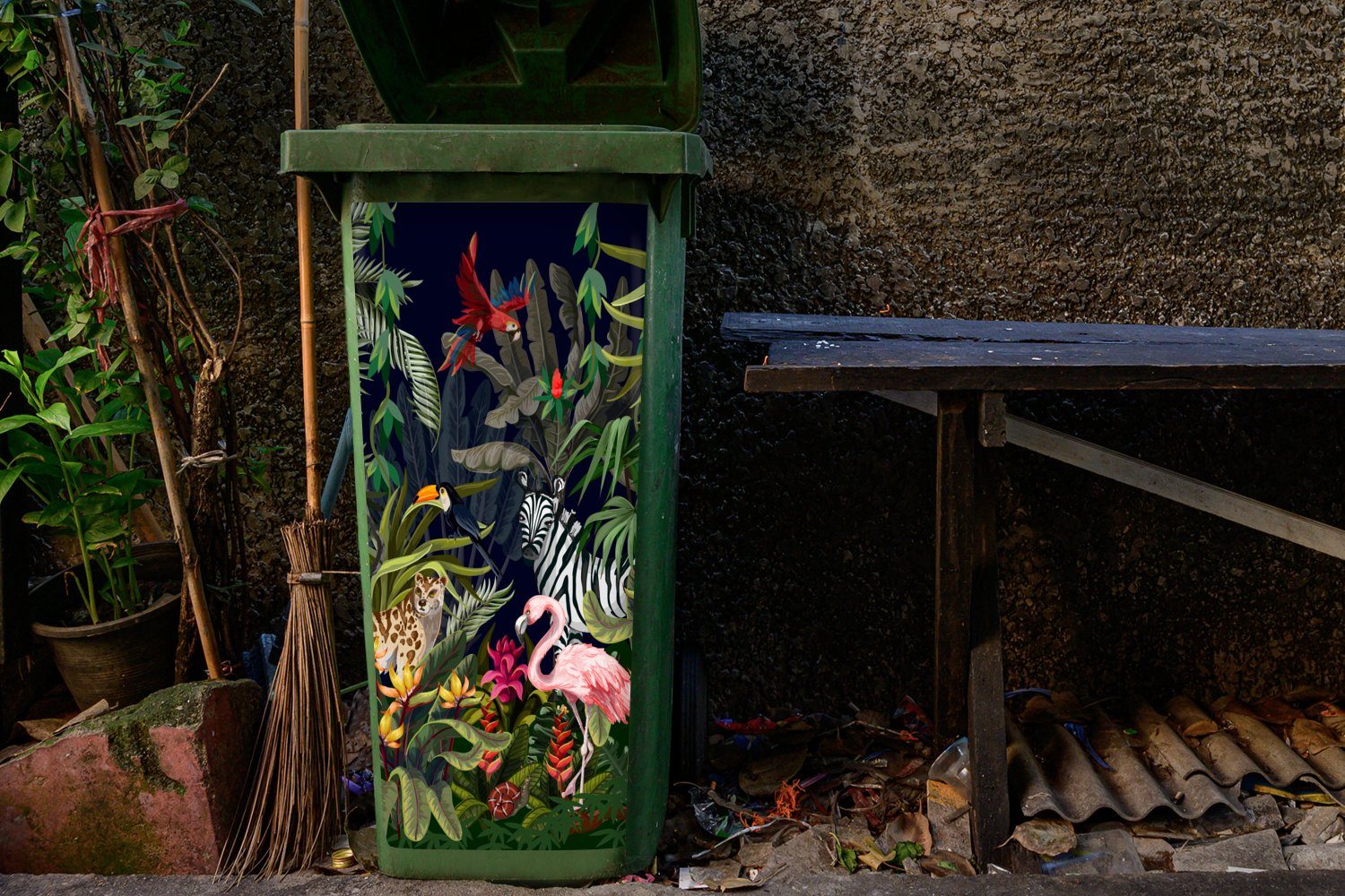 MuchoWow Wandsticker Dschungeltiere - Container, Jungen Abfalbehälter Zebra Flamingo Mülleimer-aufkleber, - Sticker, Mädchen St), - (1 - - Mülltonne, Natur