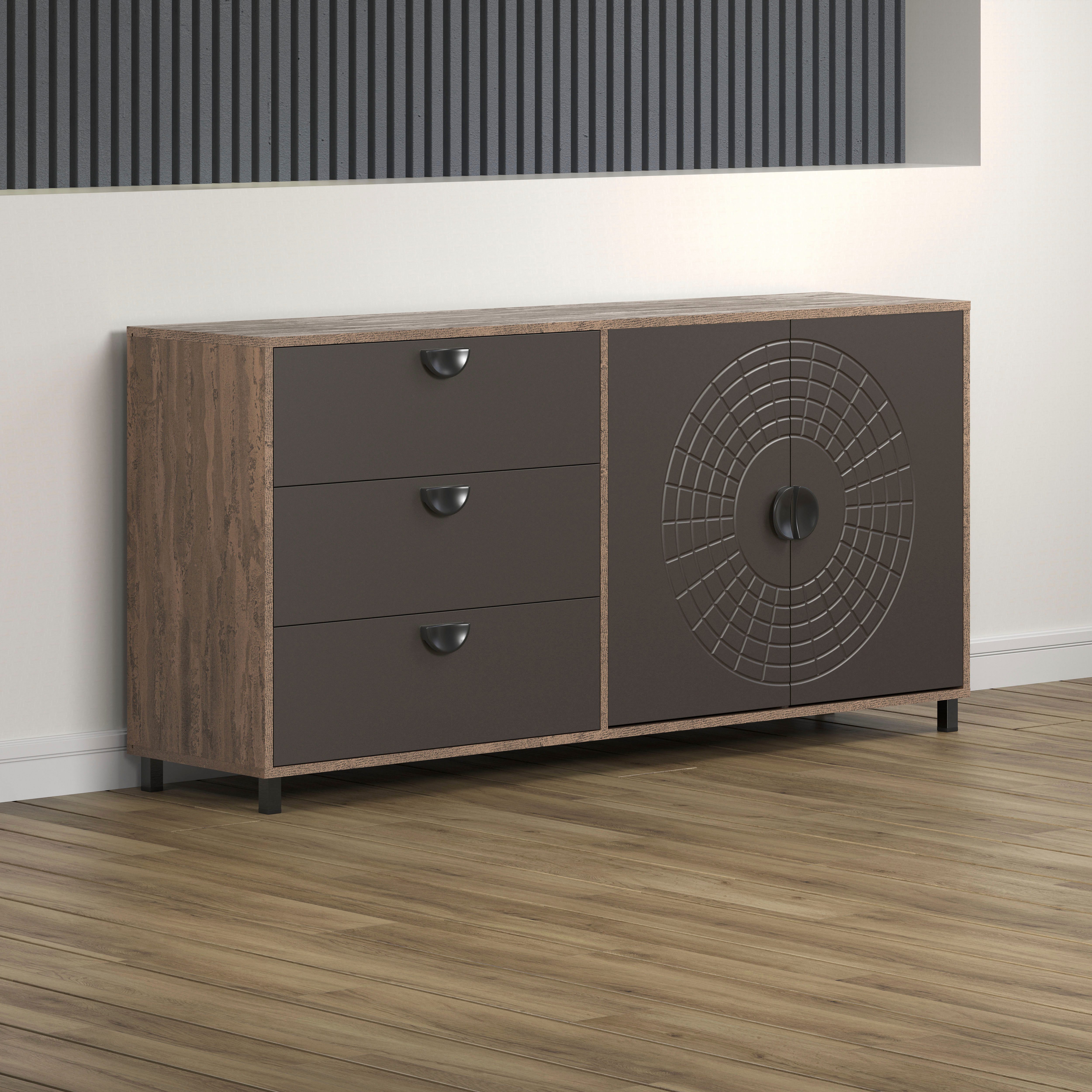 Home affaire Sideboard Fusion (1 St), Kommode mit markantem Kreismuster - Antikoptik - (B/T/H) 176/42/86 cm
