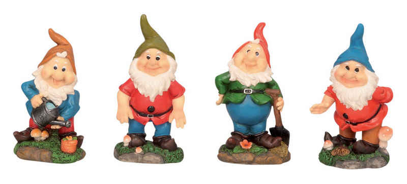 Mel-O-Design Gartenzwerg 4 schöne Gartenzwerge lustige Gnome für Haus und Garten 18 cm Zwerge