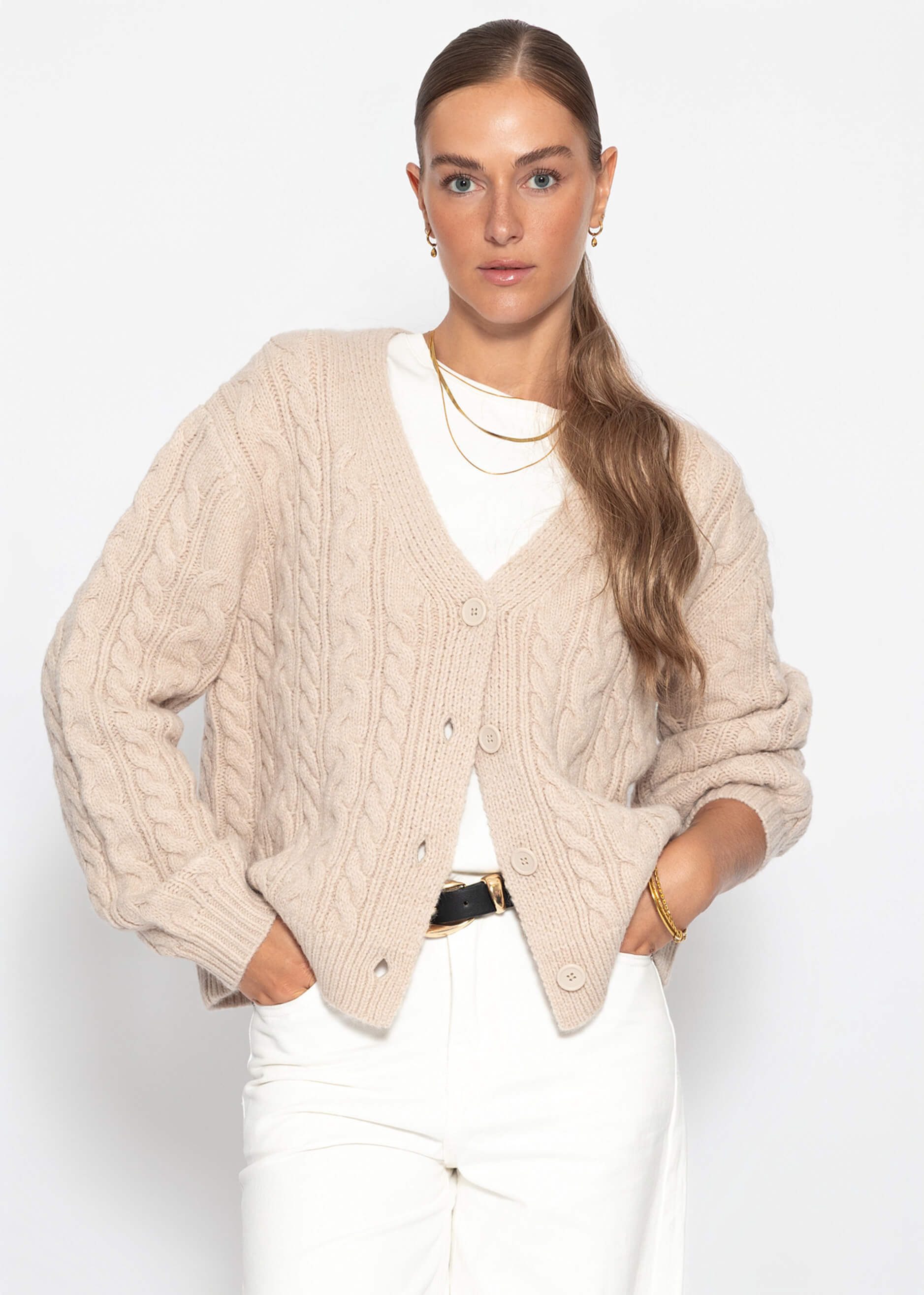 SASSYCLASSY Cardigan Cardigan mit Knopfleiste für Damen Weiche lockere Strickjacke in Greige