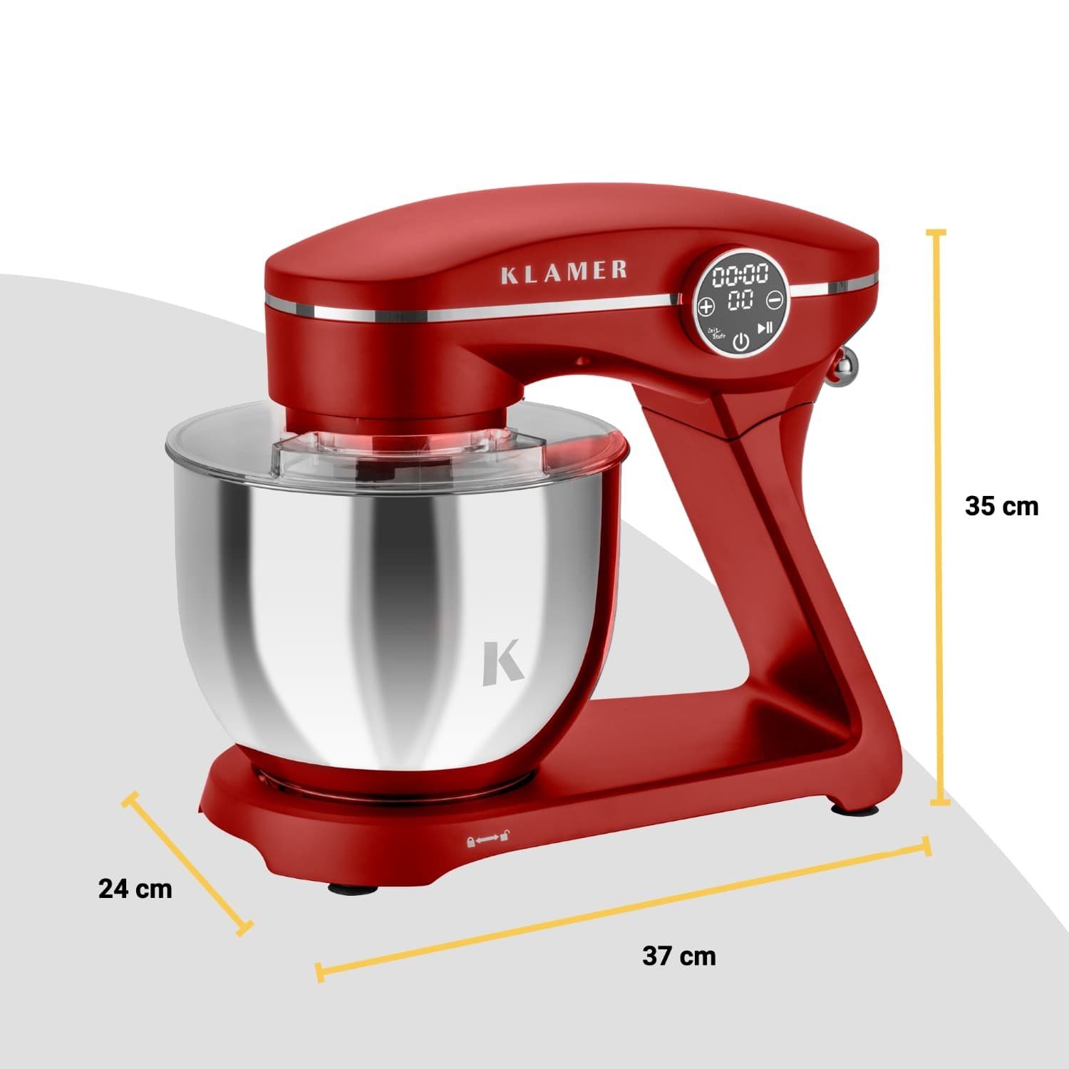 Edelstahl Schüs… Küchenmaschine 6 Liter KLAMER Knetmaschine 1800W, mit Küchenmaschine KLAMER