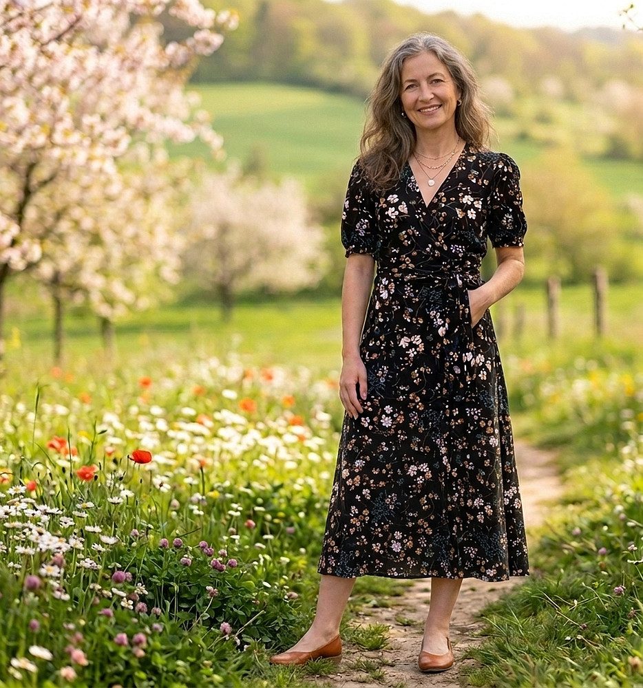 larissastoffe Stoff Viskose Jersey Stoff Meterware Blumen Blüten schwarz Carla, Meterware, 50 cm x 150 cm