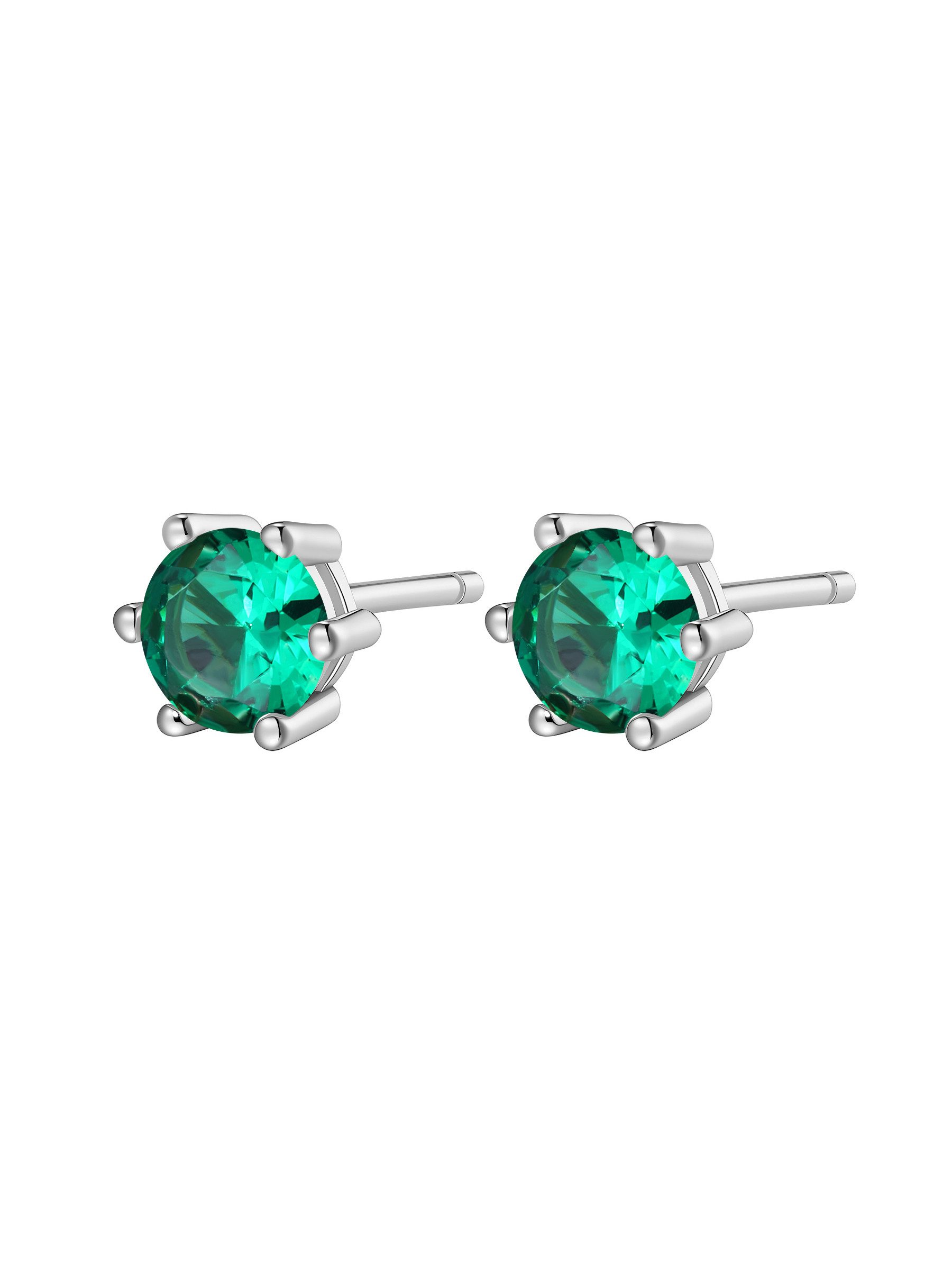 Hey Happiness Paar Ohrstecker Damen 925 Silber Smaragd Grün – 18K vergoldete feine Stecker, Solitär Ohrringe mit Zirkonia, Geschenkidee
