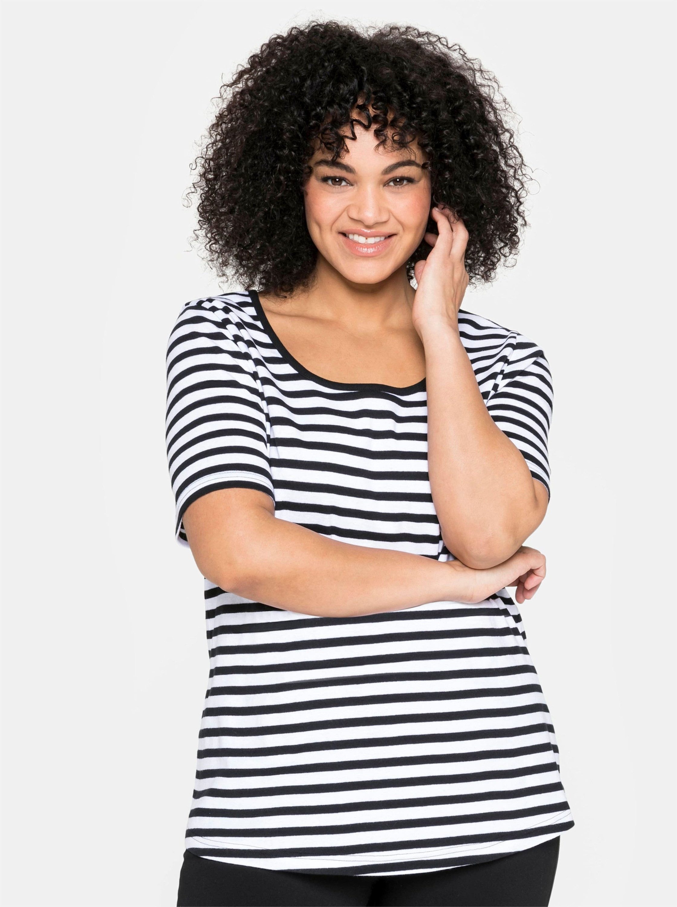 Sheego T-Shirt T-Shirt Kurzarm mit garngefärbtem Ringel, aus Rippware