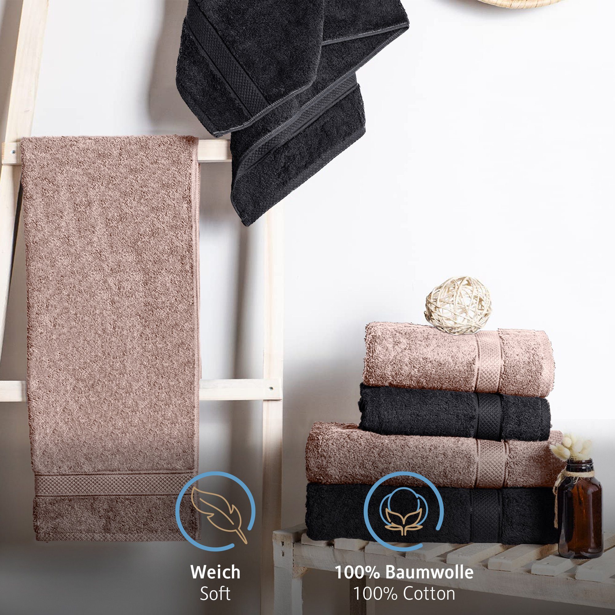 Komfortec Handtuch Set aus 100% Baumwolle, 4 Handtücher 50x100 cm und 4 Bad günstig online kaufen