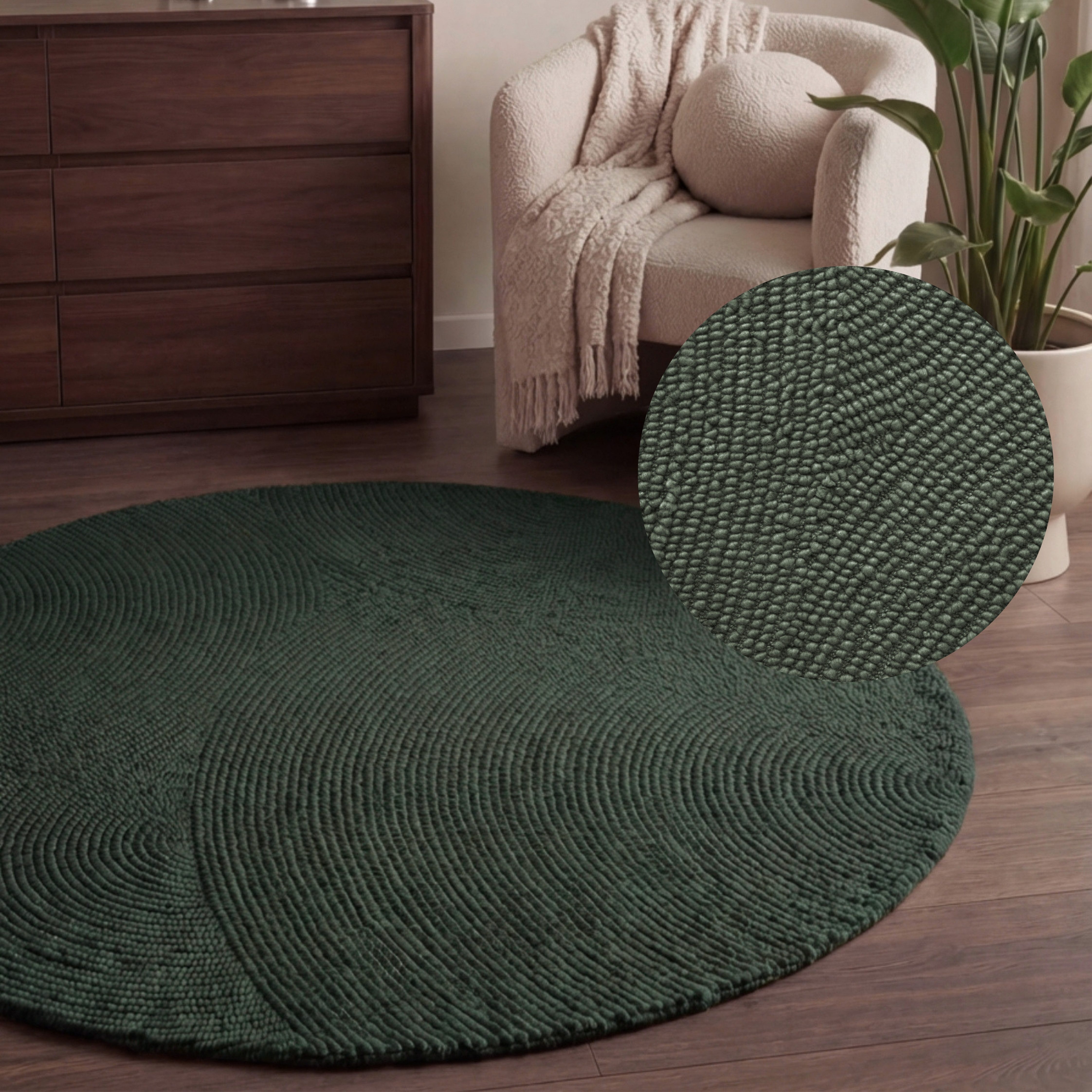 HANSE Home Wollteppich Calmio, auch als Läufer und in rund, rund, Höhe: 18 mm, Handgetuftet, Wolle, Natur, Wohnzimmer, Schlafzimmer, Skandi, Hygge