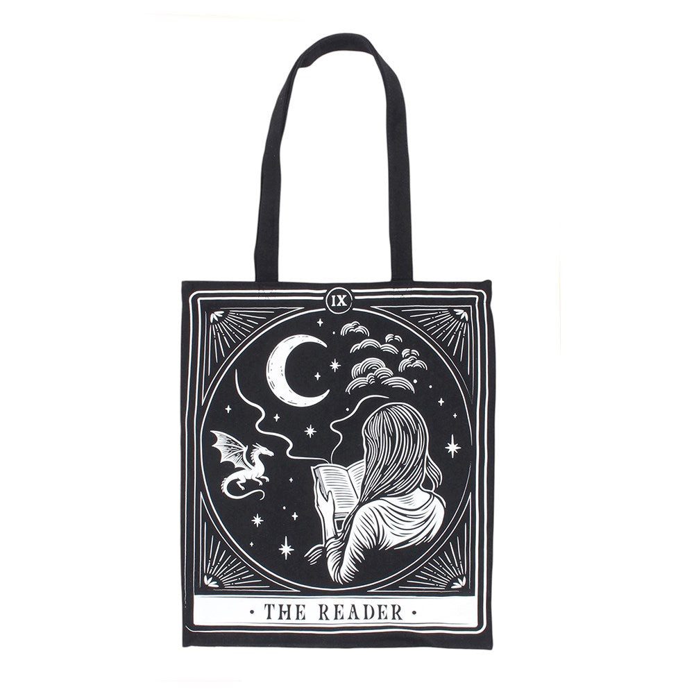 Something Different Schultertasche Witchy Tarot Stofftasche The Reader" Gothic Tote Bag Schwarz/Weiß