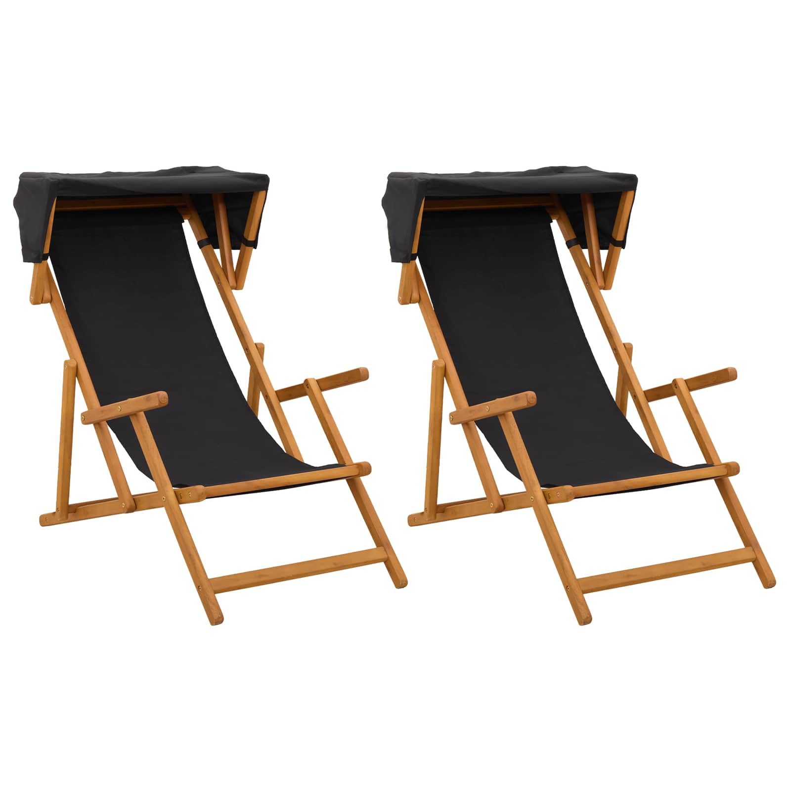 vidaXL Gartenliege Liegestuhl 2 pcs 3 Position Massives Eukalyptus Holz Schwarz, 2 St.