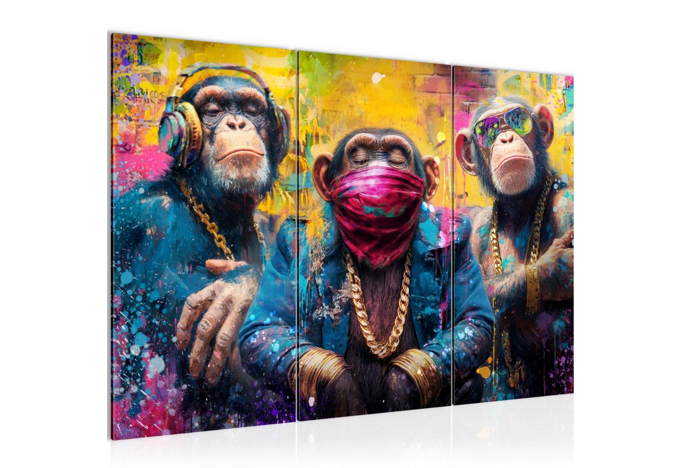Runa Art Wandbild Wandbild Street Art Bilder Wanddeko Loft Graffiti, Affen (3 St)