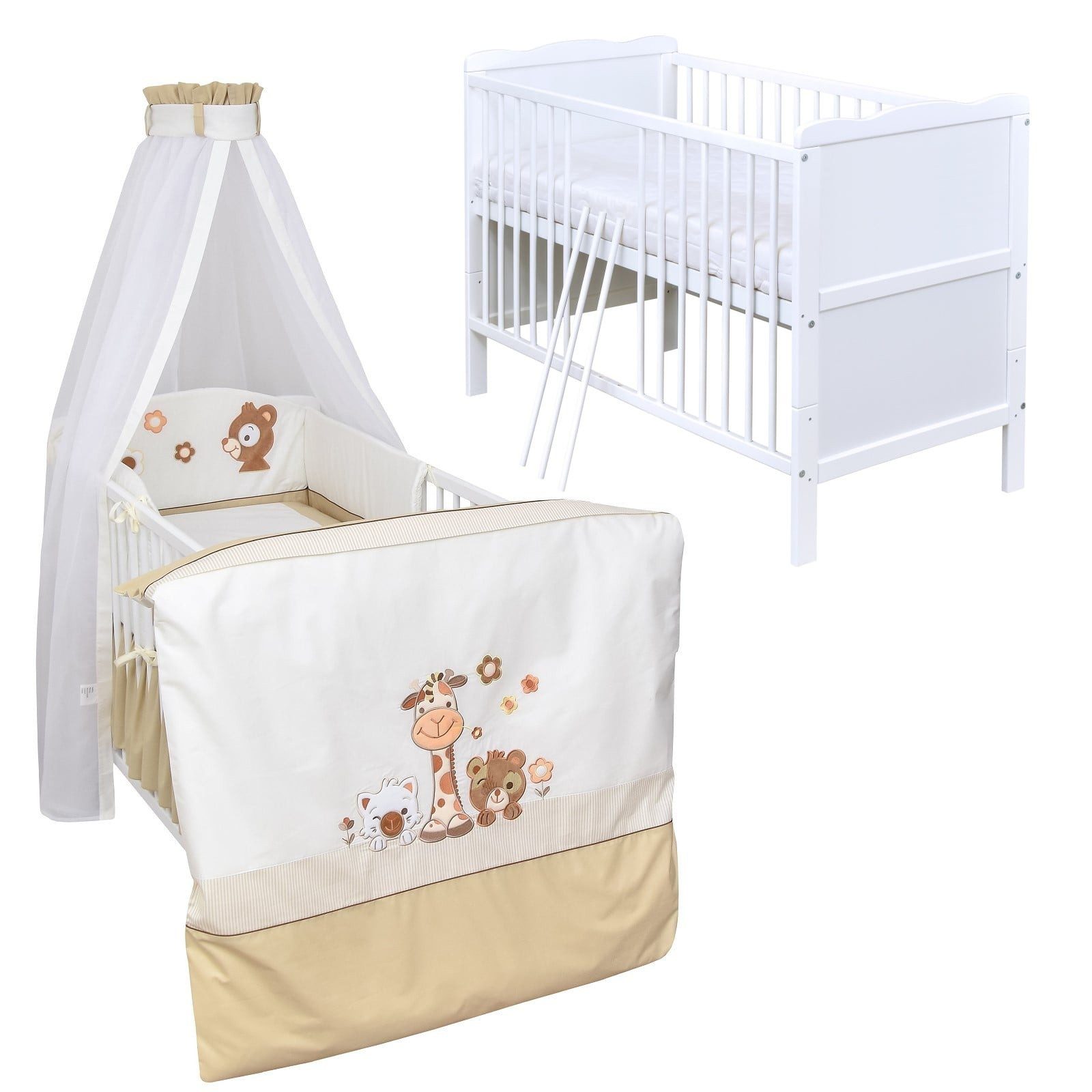 Baby-Delux Komplettbett Babybett Jack Komplettset, 10-tlg., Kinderbett 70x140 cm weiß, Bettset verschiedene Designs