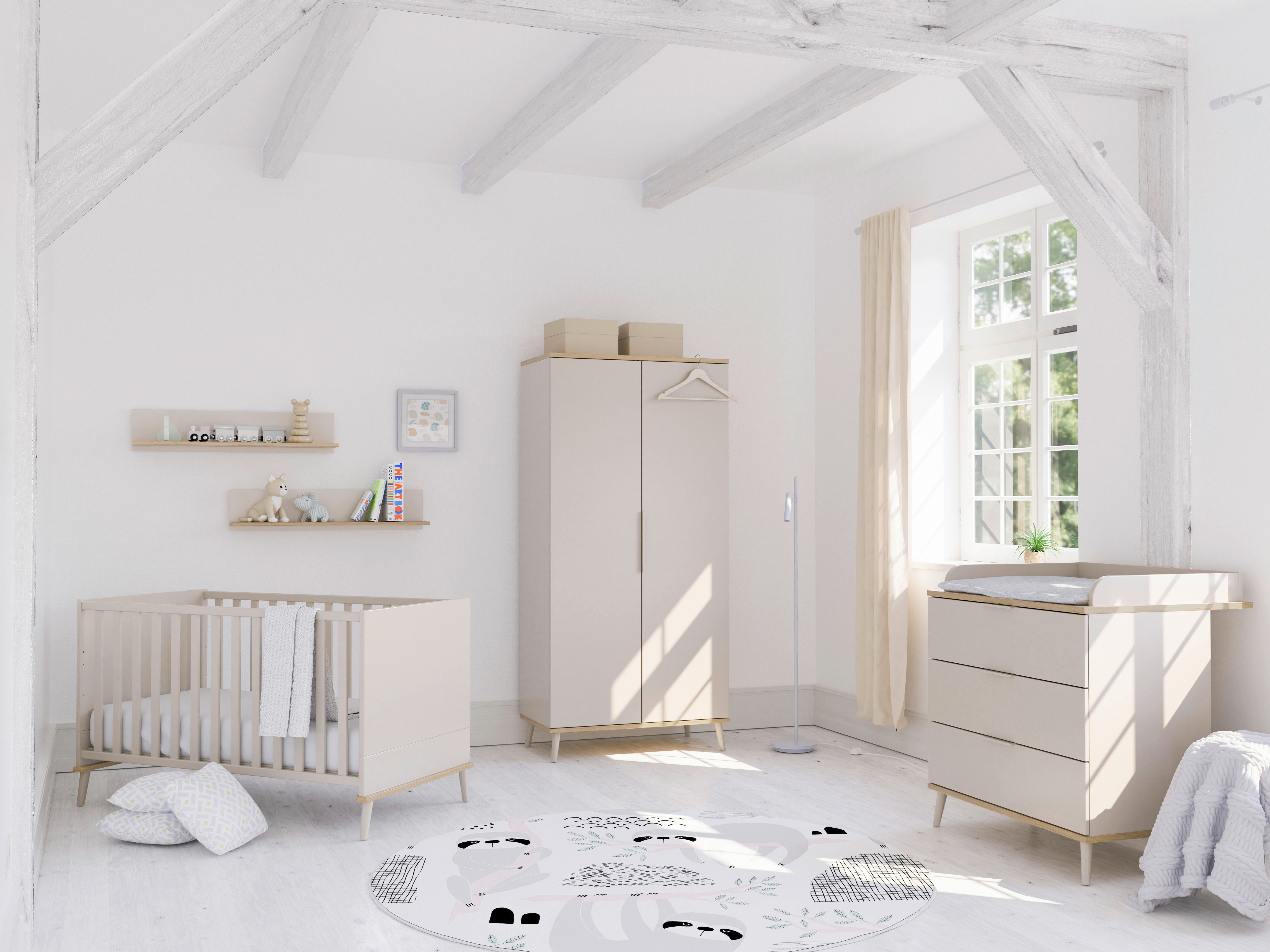 YUNY by PAIDI Babybett HAZEL 70x140cm in Beige, umbaubares Kinderbett mit Massivholz, Gitterbett 4-fach höhenverstellbar, entnehmbare Sprossen, Juniorbett