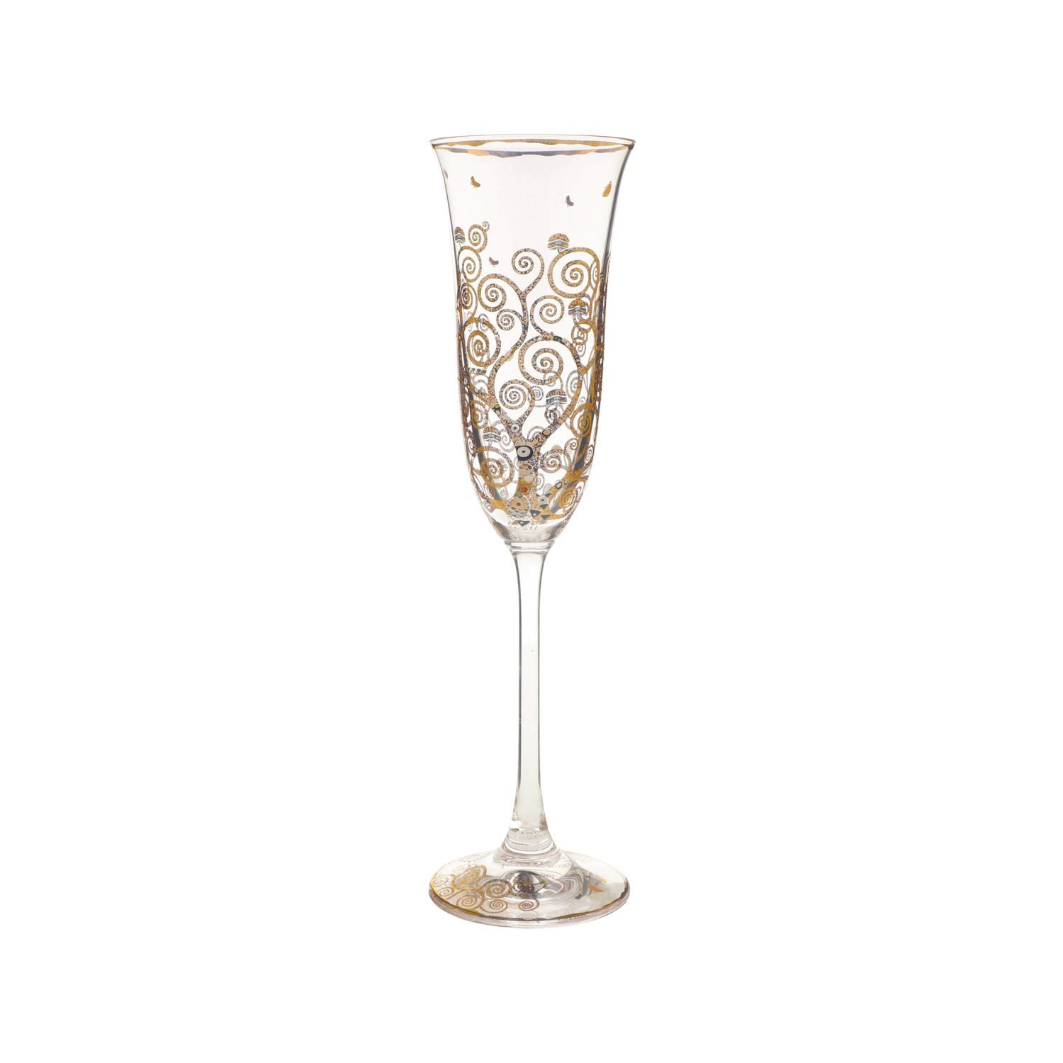 Goebel Sektglas Gustav Klimt, Glas, mit Echtgolfauflage, Bunt, Der Lebensbaum, H: 24cm