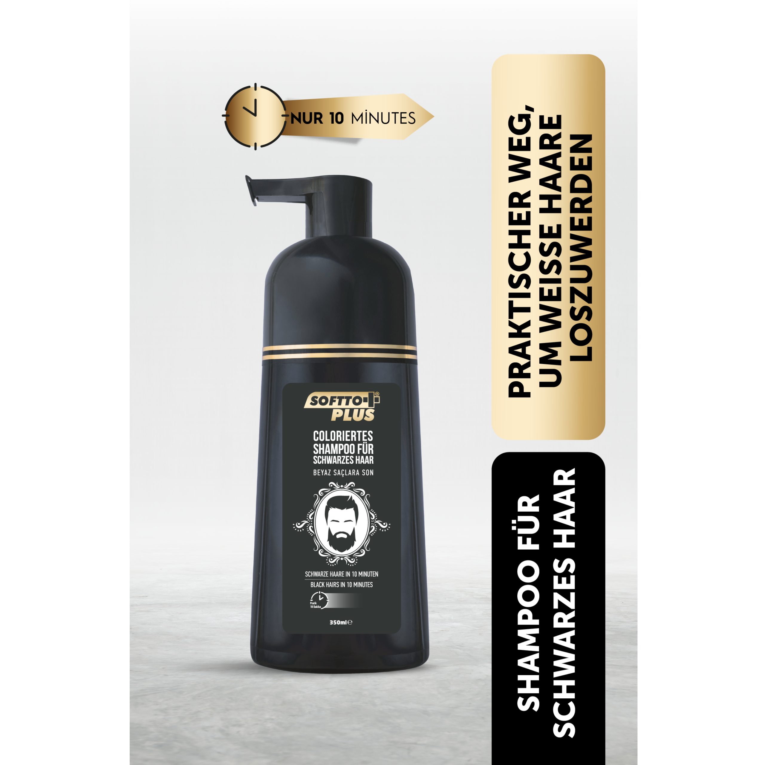Softto Plus Haarshampoo Black Hair Shampoo – Abdeckung weißer & grauer Haare, 350 ml
