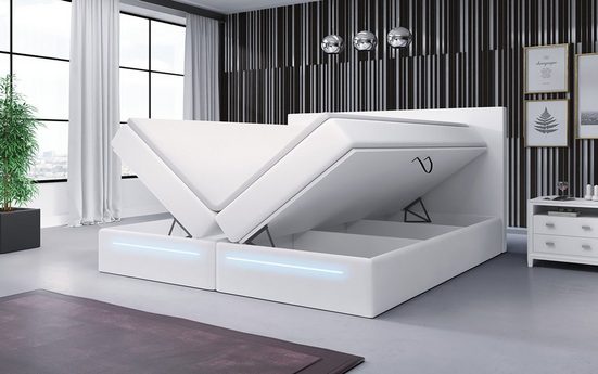 Baidani Boxspringbett »Sejour» mit LED und Stauraum«, mit Bettkasten und Topper, mit LED