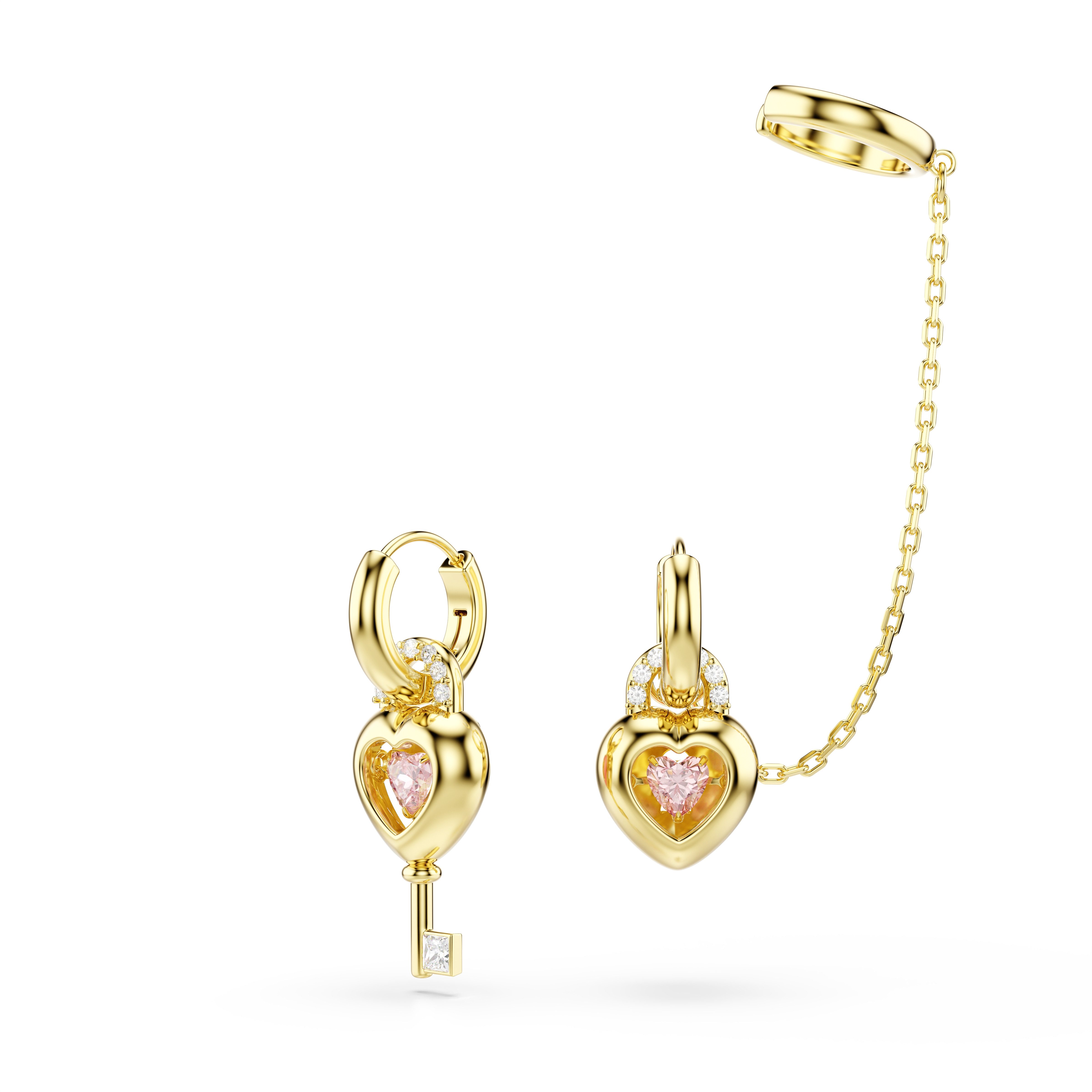 Swarovski Paar Creolen Schmuck Geschenk Idyllia Ohrringe mit Ohrklemme Herz Schlüssel, mit Swarovski® Kristall - Einhänger abnehmbar