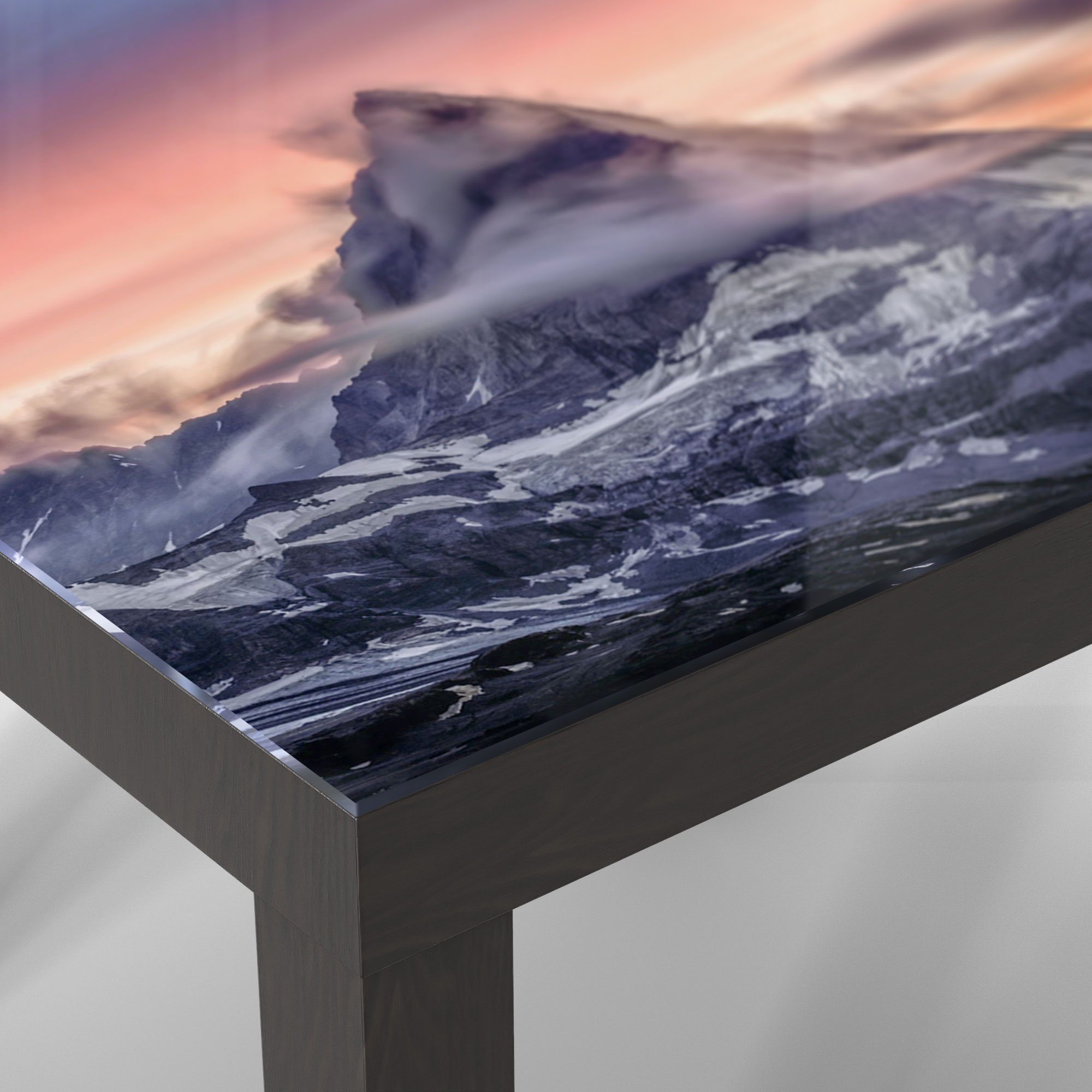 DEQORI Couchtisch 'Sonnenaufgang Matterhorn', Glas modern Schwarz Glastisch Beistelltisch