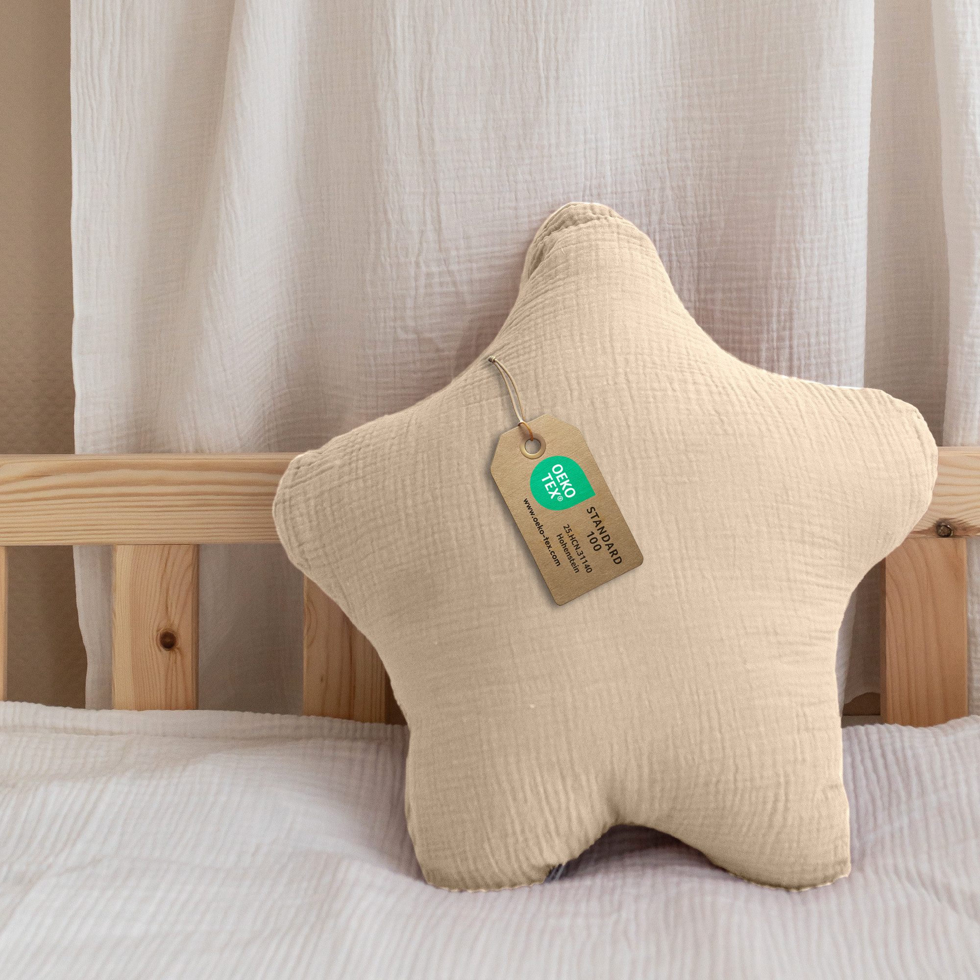 lilimaus Dekokissen Kuschelkissen Herz & Stern aus Musselin fürs Kinderzimmer, Kuschelkissen mit & ohne Füllung - passend zu Betthimmel & Bettwäsche