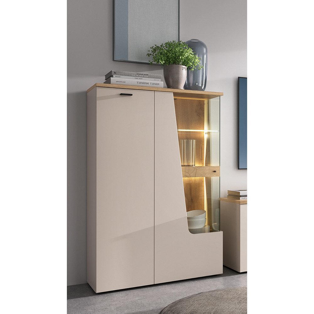 Lomadox Highboard CARMONA-129, in kaschmir und Eiche, 95 cm breit, inkl. LED-Beleuchtung
