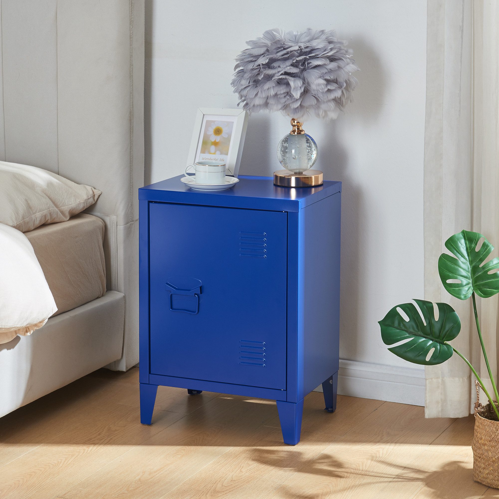 en.casa Nachtschrank (1-St) »Inari« mit Türgriff links Stahl 57 x 40 x 30 c günstig online kaufen