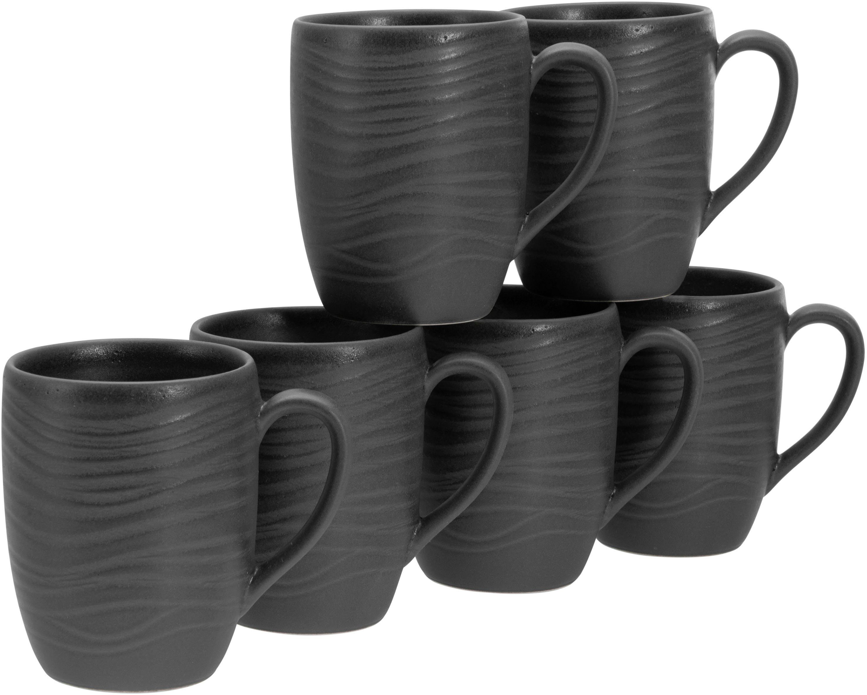 CreaTable Becher Lava Stone, 6-tlg., Steinzeug, 300 ml, 6-teilig