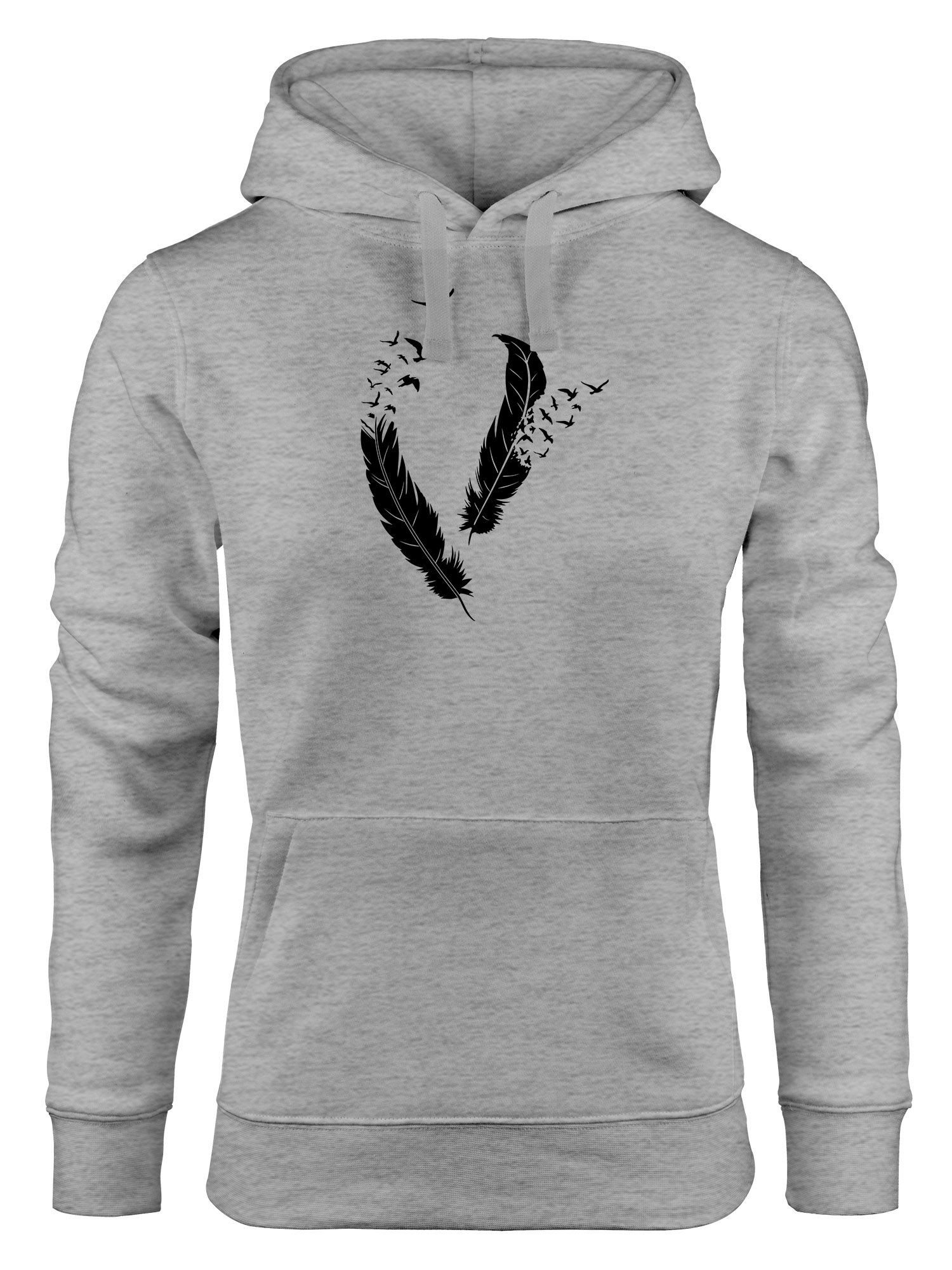 Neverless Hoodie Hoodie Damen Feder Vögel Sweatshirt Kapuze Kapuzenpullover günstig online kaufen