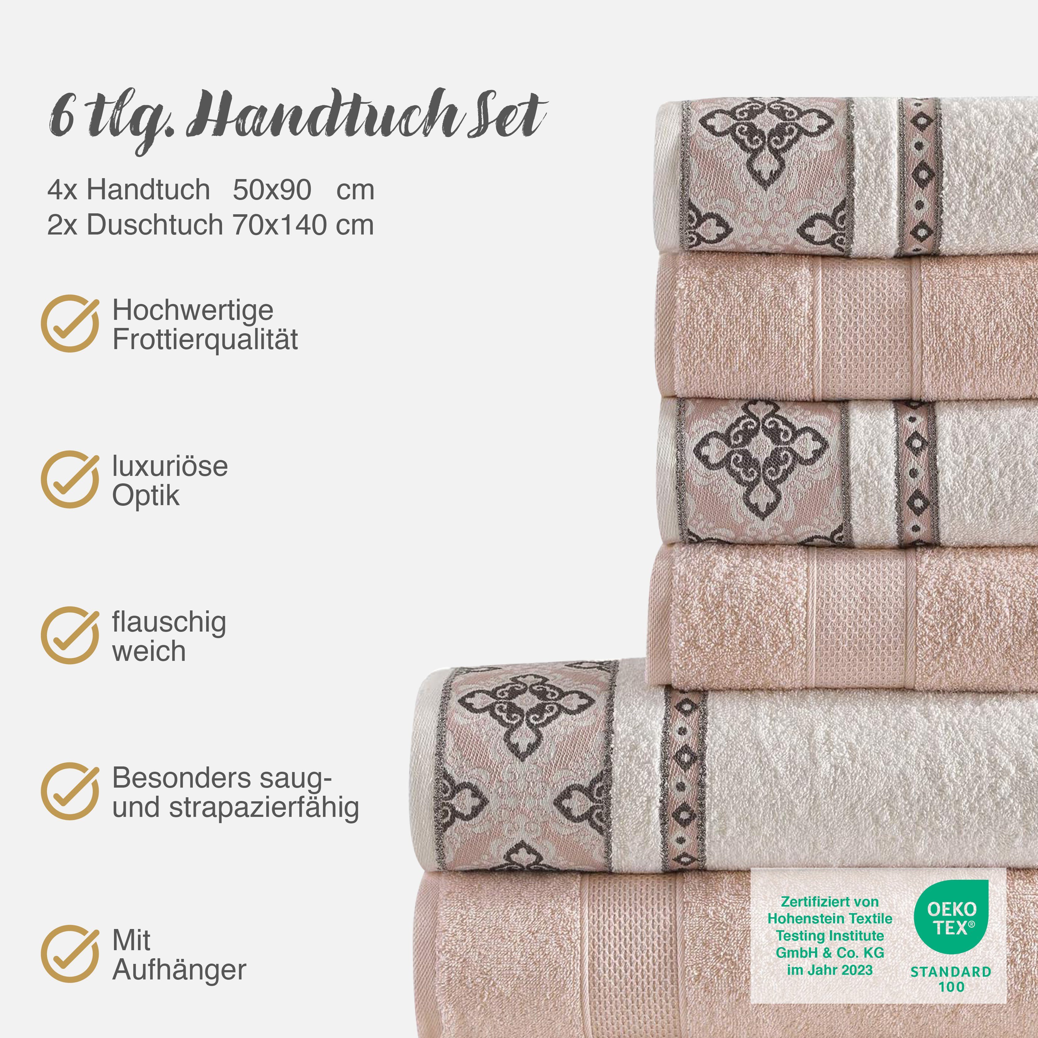 Frottee 6 Bordüre, Bördüre Dekorative HOME Handtuch 100% Handtuch Set (Set), Jacquard COLLECTION Rosa CLASS Set Baumwolle TLG Duschtuch