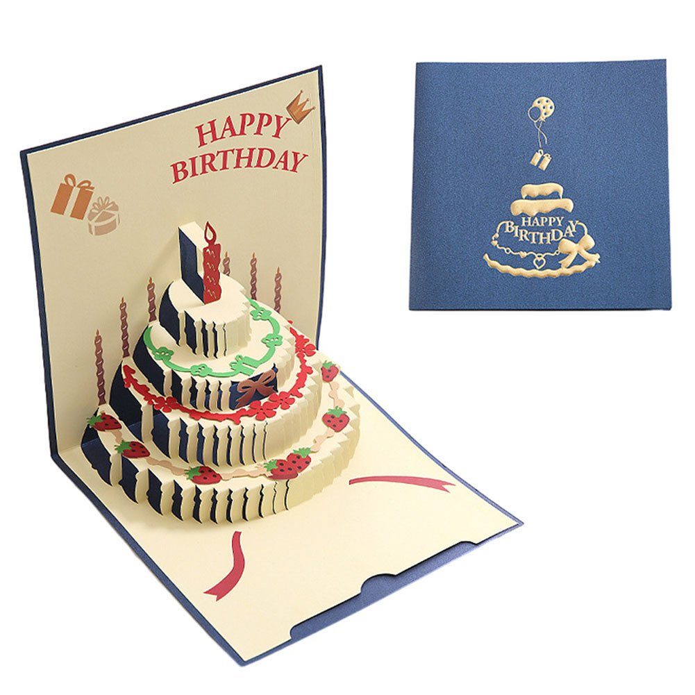 Blusmart Weihnachtskarte 3D-Grußkarte Zum Geburtstag, Faltbare Glückwunschpostkarte Zum blue