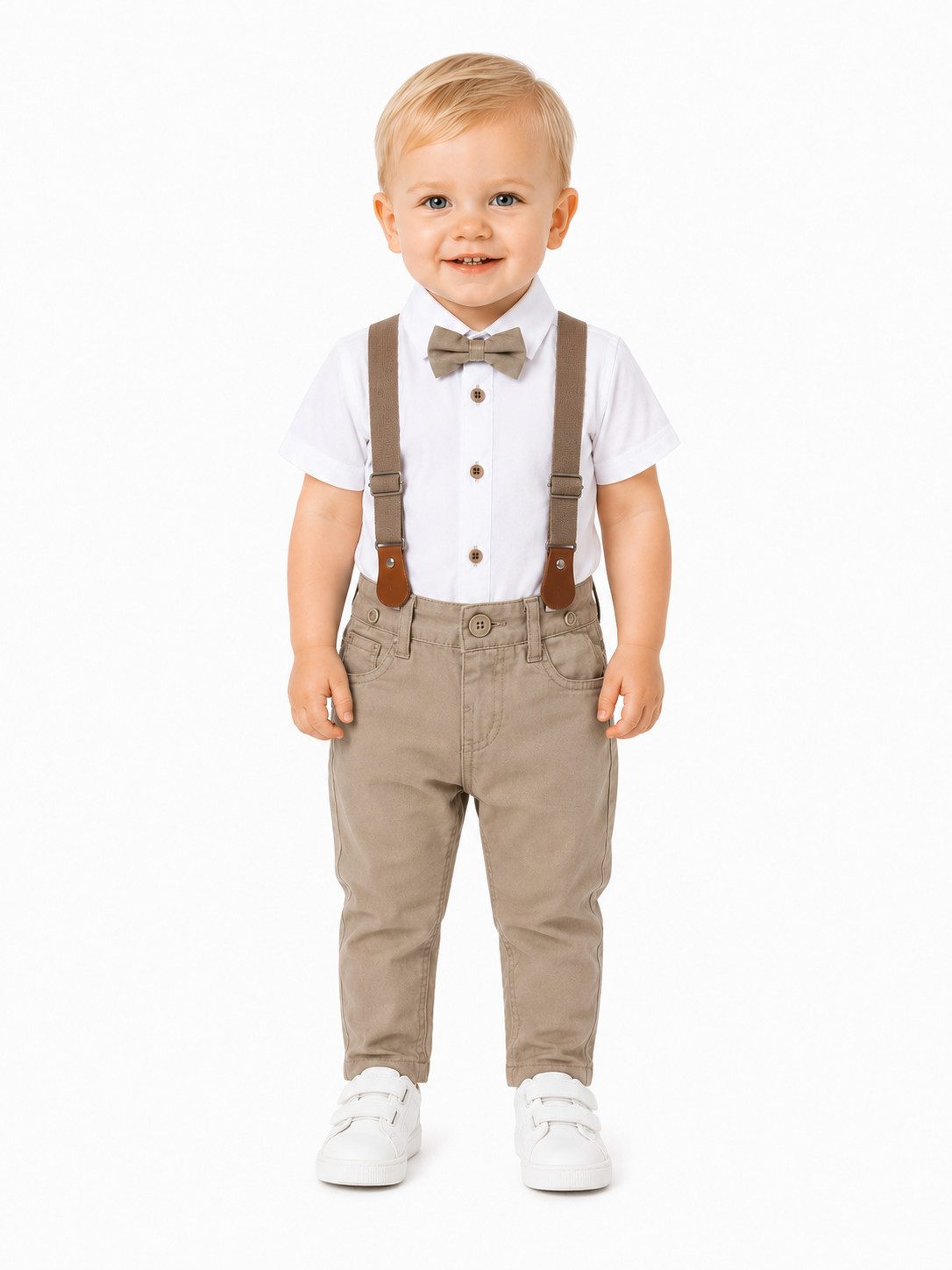 Lorey Medtec Anzug 4-teilig Baby Jungen Set Body Hose Hosenträger Fliege Festliches Outfit (Body + Hose + Hosenträger + Fliege)