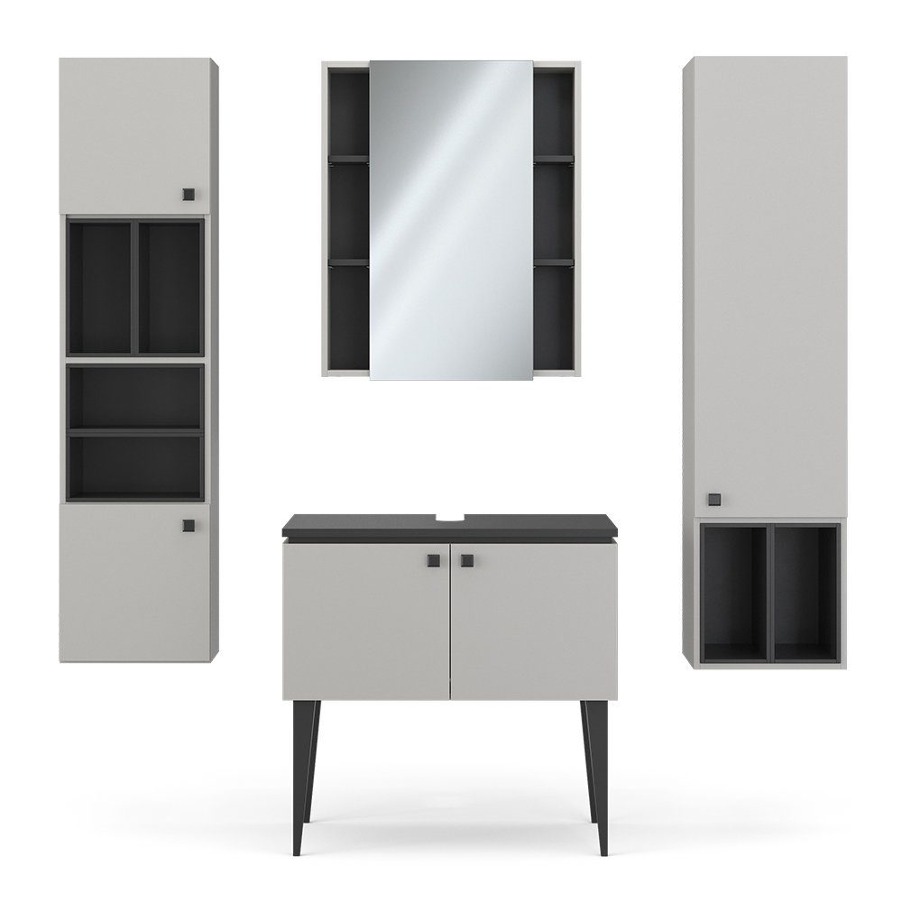 Vicco Badmöbel-Set Gerta, Grau/Schwarz, 4 Teile, günstig online kaufen