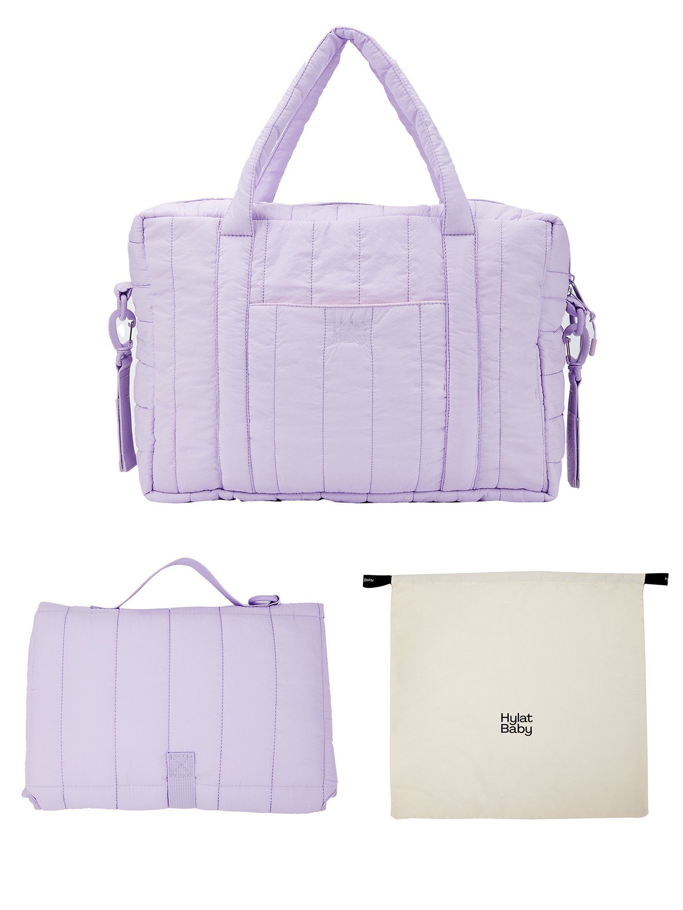 Hylat Baby Wickeltasche Wickeltasche mit Wickelunterlage und Leinentasche - Violett (3-tlg), Wickeltasche mit Wickelunterlage und Leinentasche - Violett