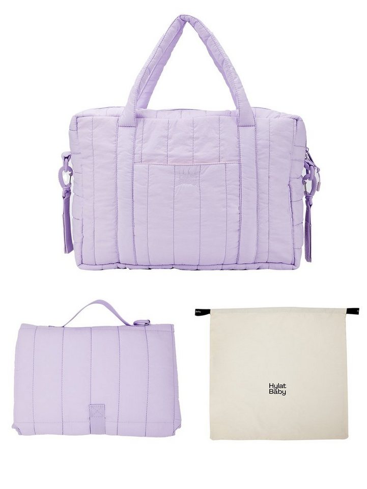 Hylat Baby Wickeltasche Wickeltasche mit Wickelunterlage und Leinentasche - Violett (3-tlg), Wickeltasche mit Wickelunterlage und Leinentasche - Violett