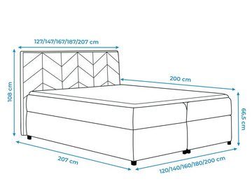 Furnix Polsterbett JODLINK 120x200 Doppelbett mit Topper, gestepptes mit Ziernähten geschmücktes Kopfteil