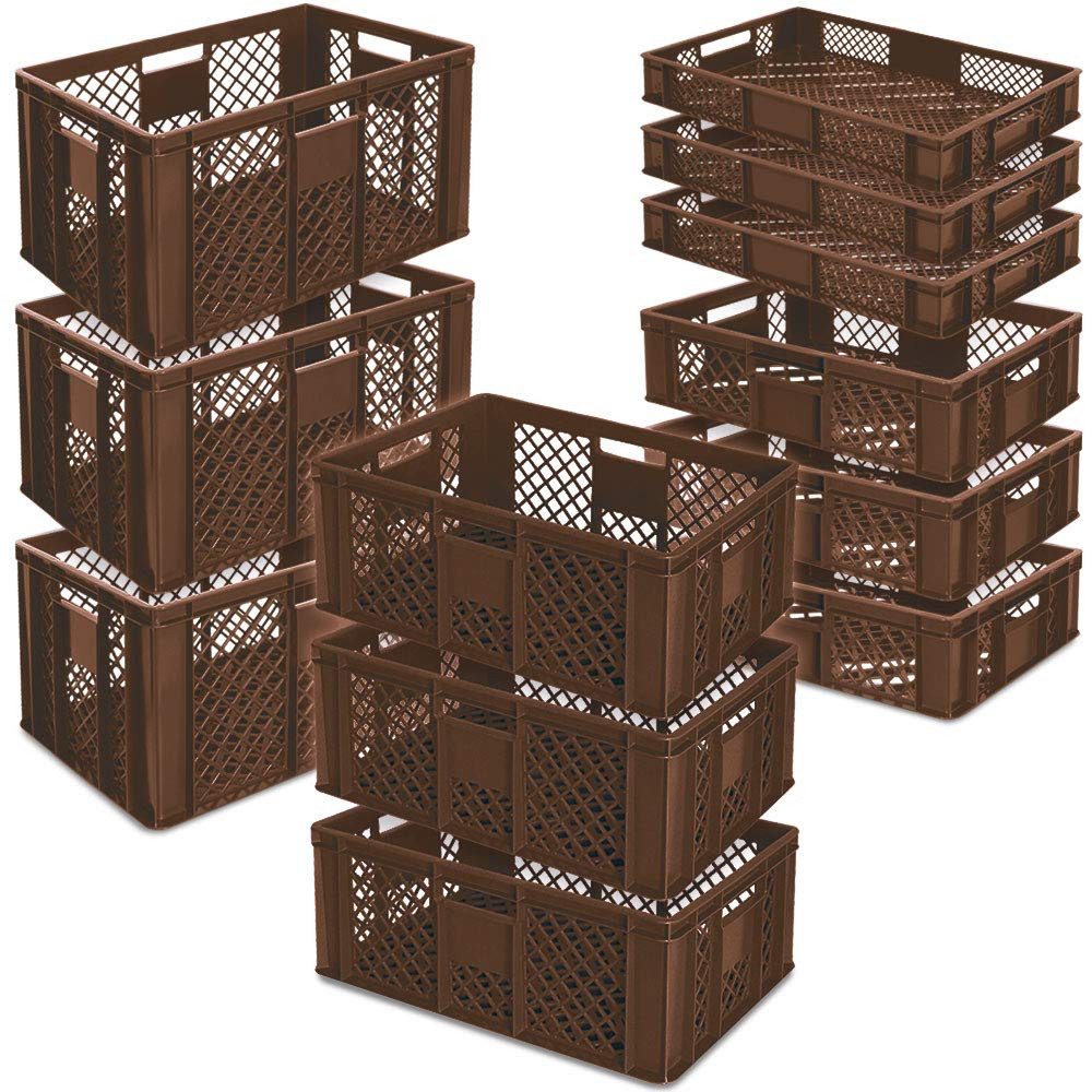 BRB-Lagertechnik Stapelbox 12x Stapelkorb/Bäckerkisten in 4 Größen, Grundmaß LxB 600x400 mm, Euro-Behälter aus hochwertigem, formstabilem Polyethylen-Kunststoff