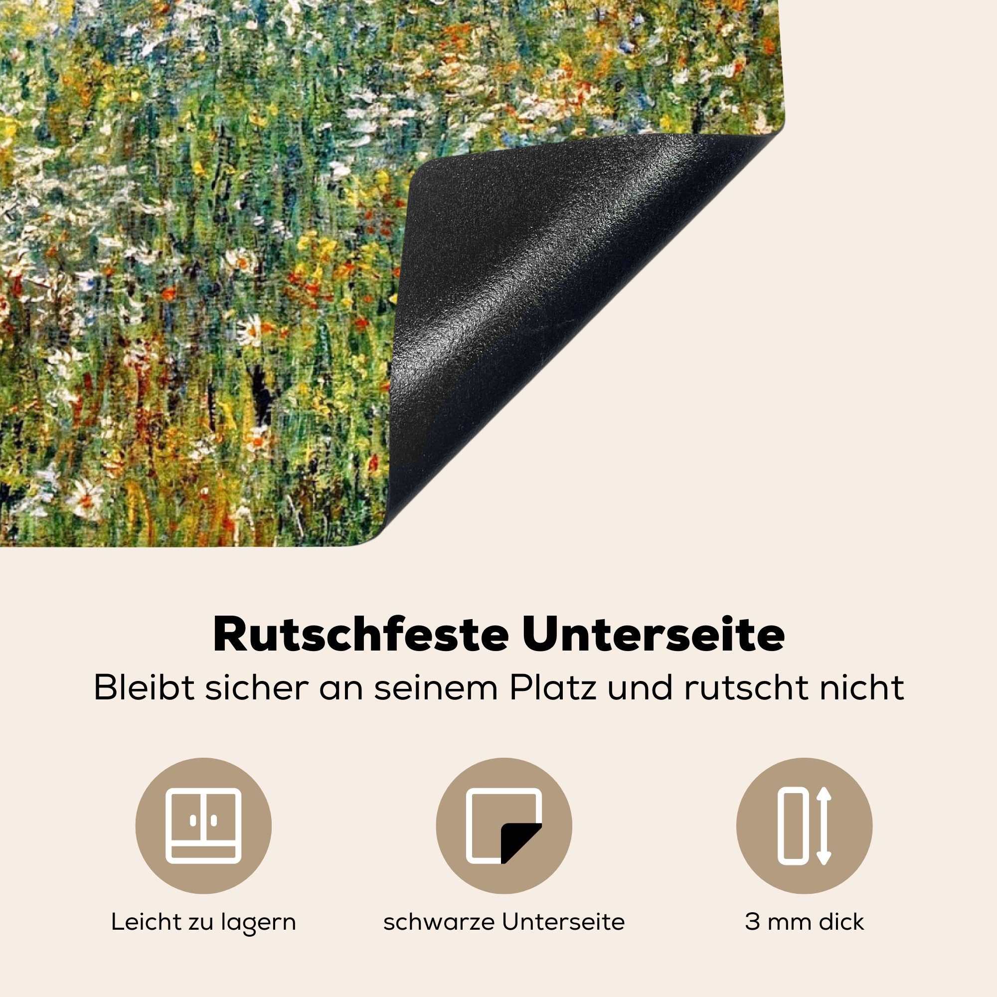 Mobile Herdblende-/Abdeckplatte von, Gemälde (1 Arbeitsfläche cm, der Seine, - am nutzbar, in Blumen 70x52 Ufer tlg), der MuchoWow Nähe Ceranfeldabdeckung Vinyl, Vetheuil von