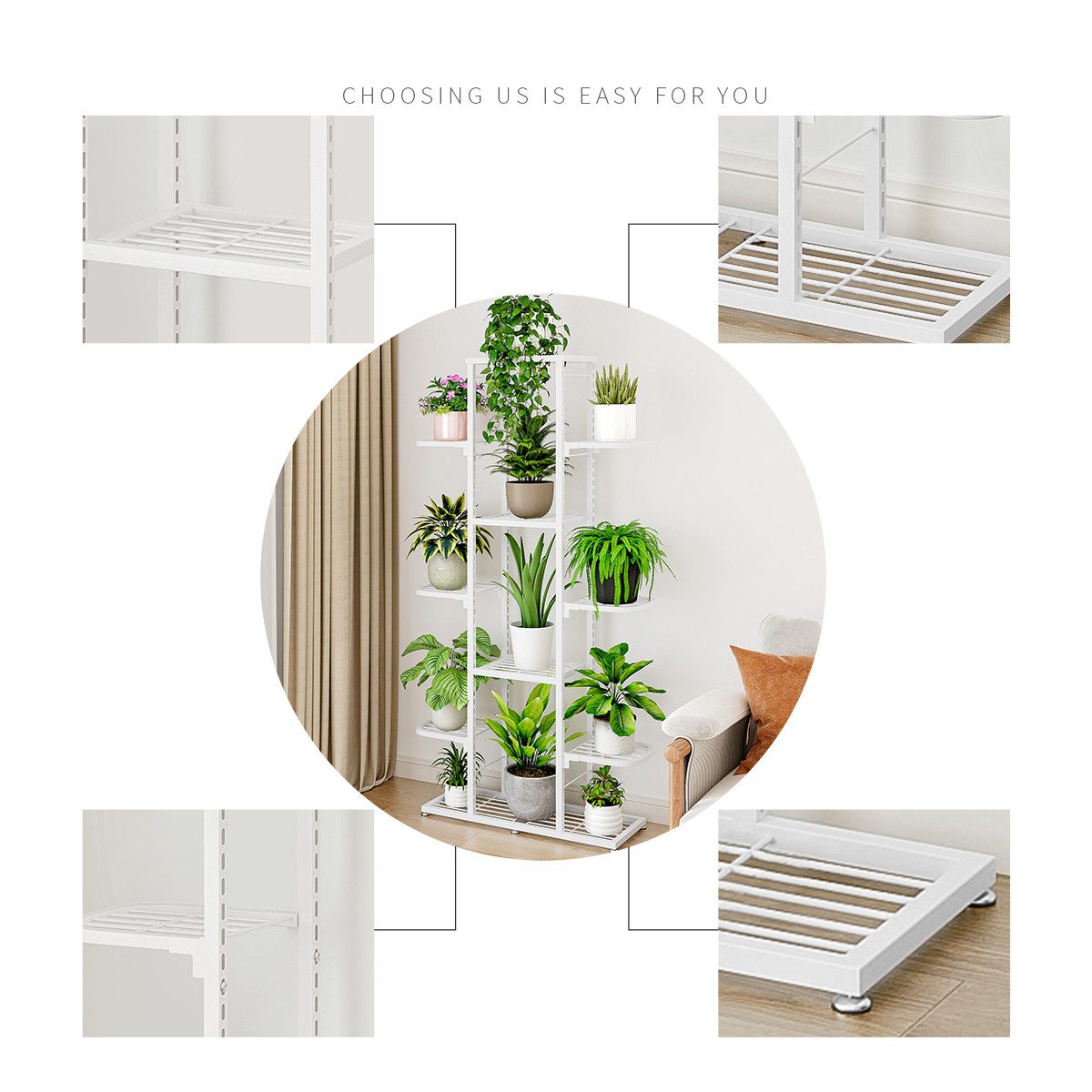 GarveeMore Blumenständer Pflanzenständer 5/7 Etagen Indoor Hohe Blumenständer überEckAntiRutsch, Blumenregal aus Metall Wasserdicht Für Terrasse Garten WohnzimmerBalko