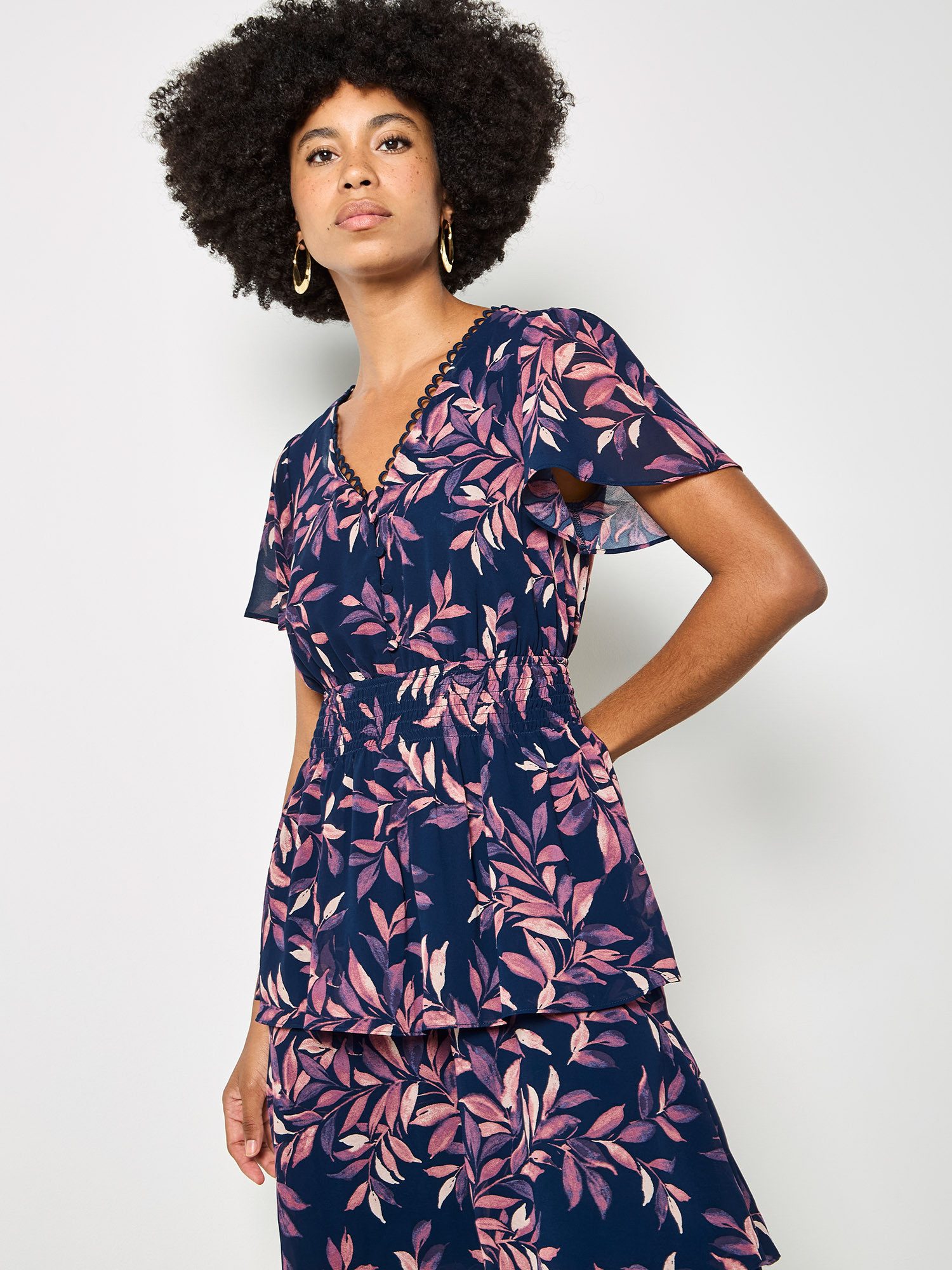 Apricot Druckkleid Elastischer Bund günstig online kaufen