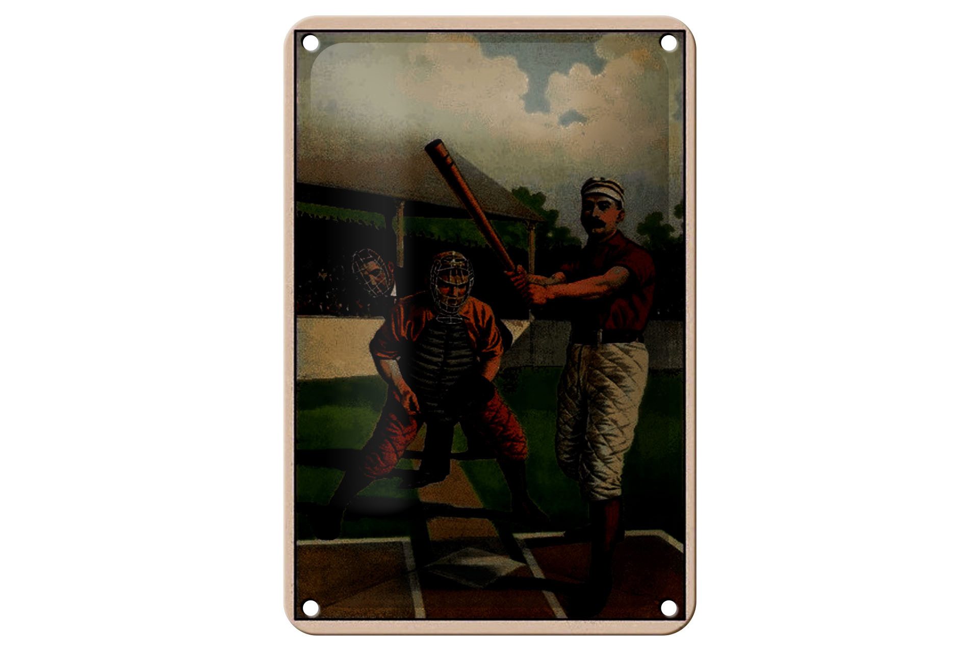 Femer GmbH Metallschild Retro 12x18cm Baseball USA Schlagmann, (1 St), gewölbte Oberfläche, abgerundete Ecken, umgeschlagene Kanten