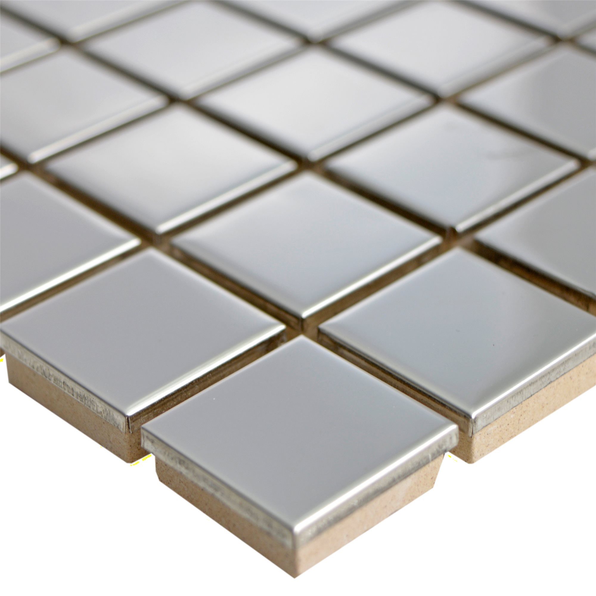 Mosafil Mosaikfliesen Edelstahl Metall Mosaikfliesen Concept Silber Glänzend Q23, Metall-Edelstahl 30.000x30.000, silber, Verlegefertig auf ein Netz geklebt