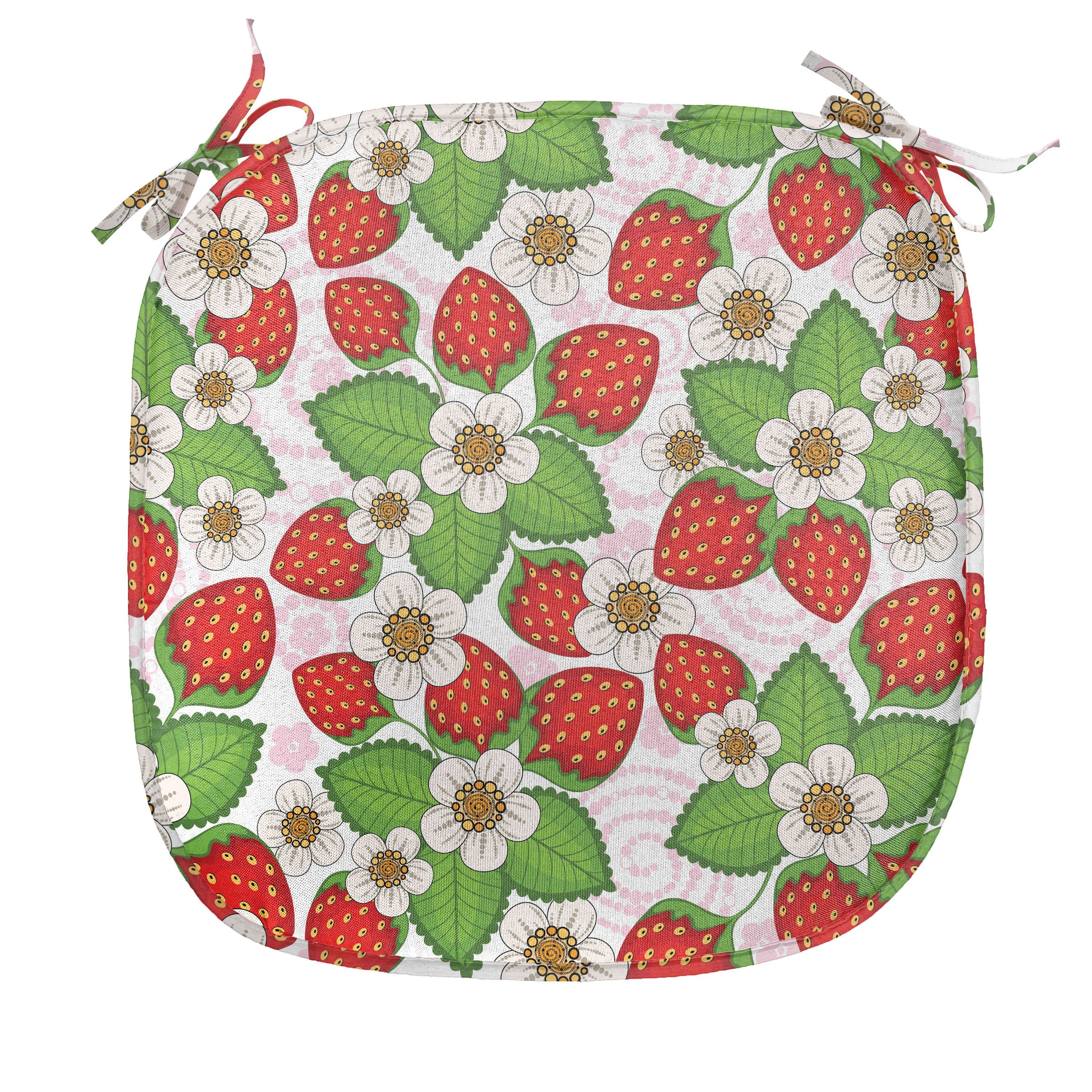 für mit Sommer wasserfestes Erdbeeren Abakuhaus Kissen Blumen Dekoratives Stuhlkissen Küchensitze, Riemen