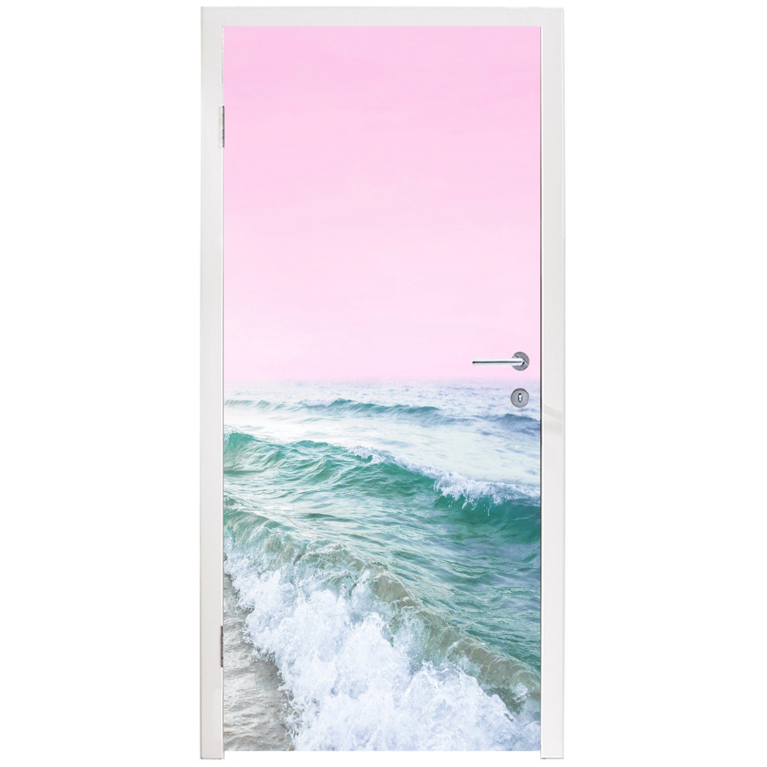 MuchoWow Türtapete Meer - Rosa cm Natur, Wellen für 75x205 bedruckt, - (1 Fototapete Matt, - Tür, Türaufkleber, St)