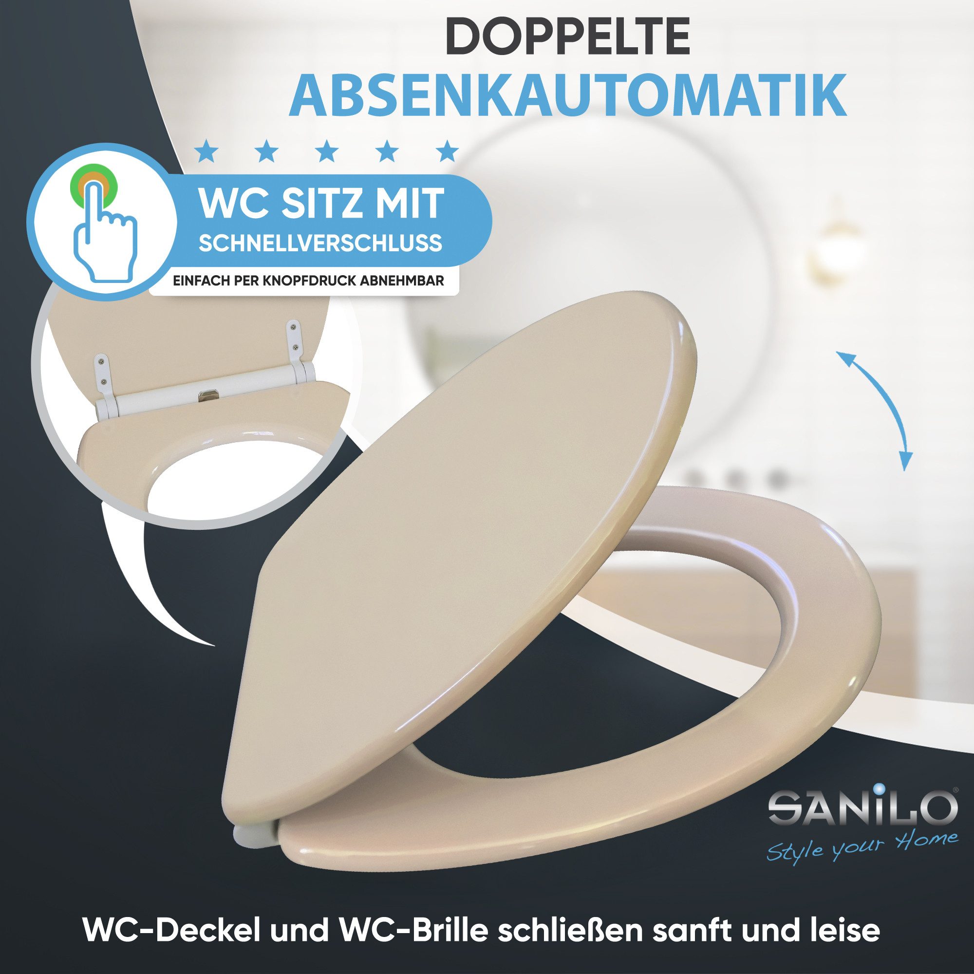 Sanilo WC-Sitz Bahamabeige mit Absenkautomatik & Quick Release, Premium Toilettendeckel, abnehmbar, leichte Montage von oben – Bild 3 von 5